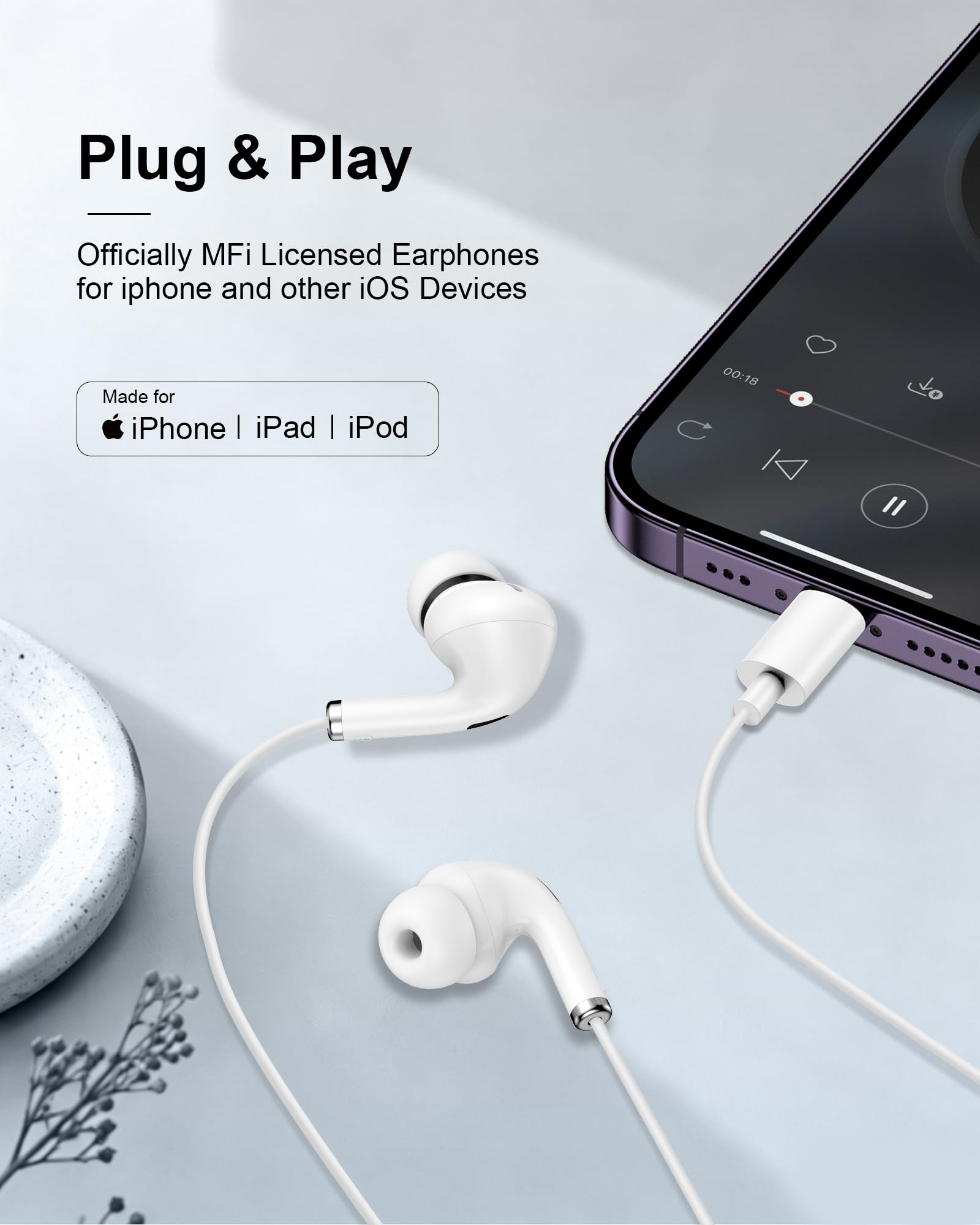 Amazon.co.jp: iPhone 14 13用有線Lightningイヤホン、Apple Pods