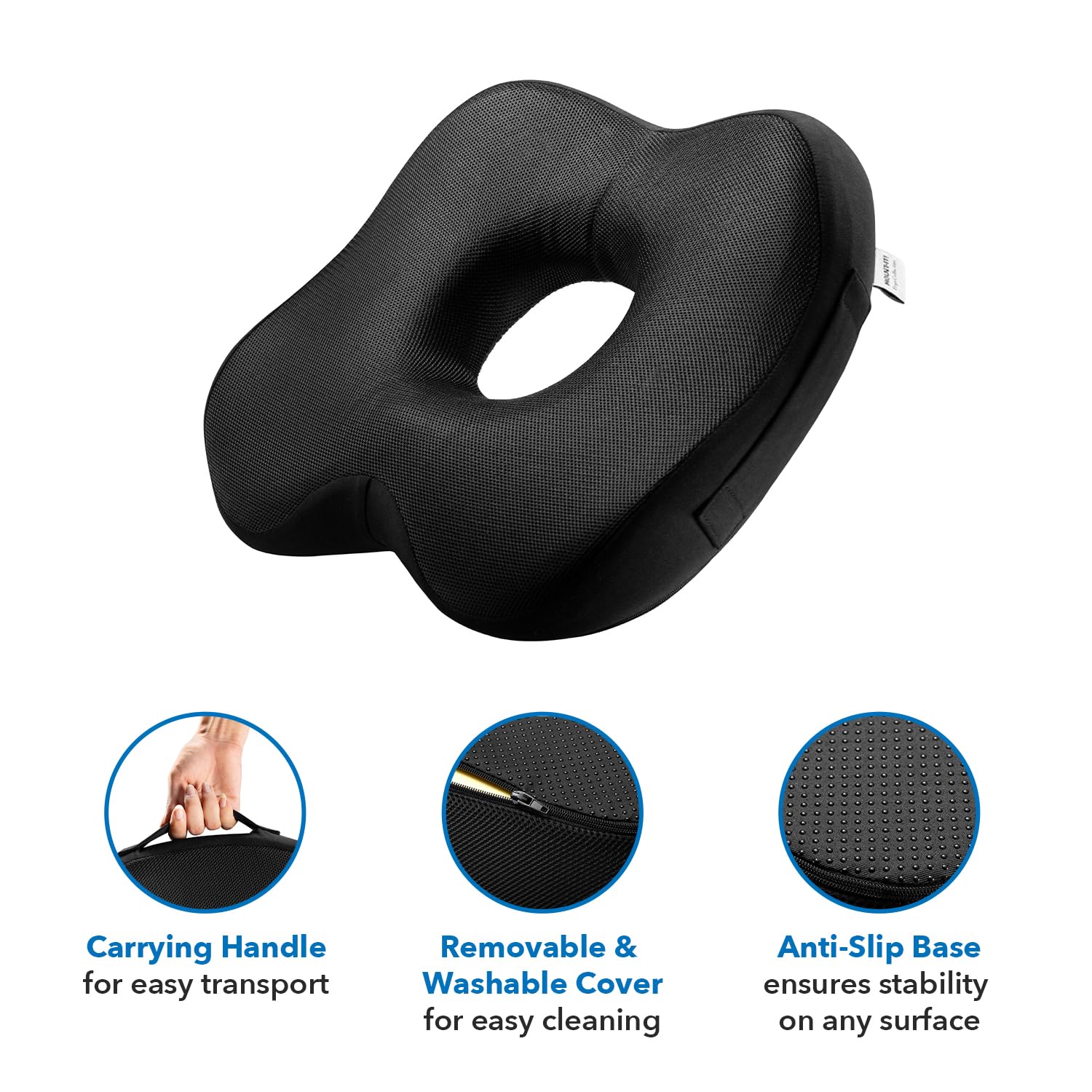 Mount-It! Office Seat Cushion, Premium Comfort Chair Lumbar Support, Memory Foam, Gel Filling, Ergonomic for Car, Desk, Back Hip Butt Tailbone Relief, Sciatica Cushions Washable Cover in Black: 18.5"
