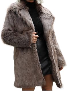 TURWXGSO Women's Oversize Coats Sale Ladies Warm Faux Fur Coats Clearance Fluffy Fleece Jackets for Winter Solid Color Lapel Collar Long Sleeve Outerwear for Office XXXL