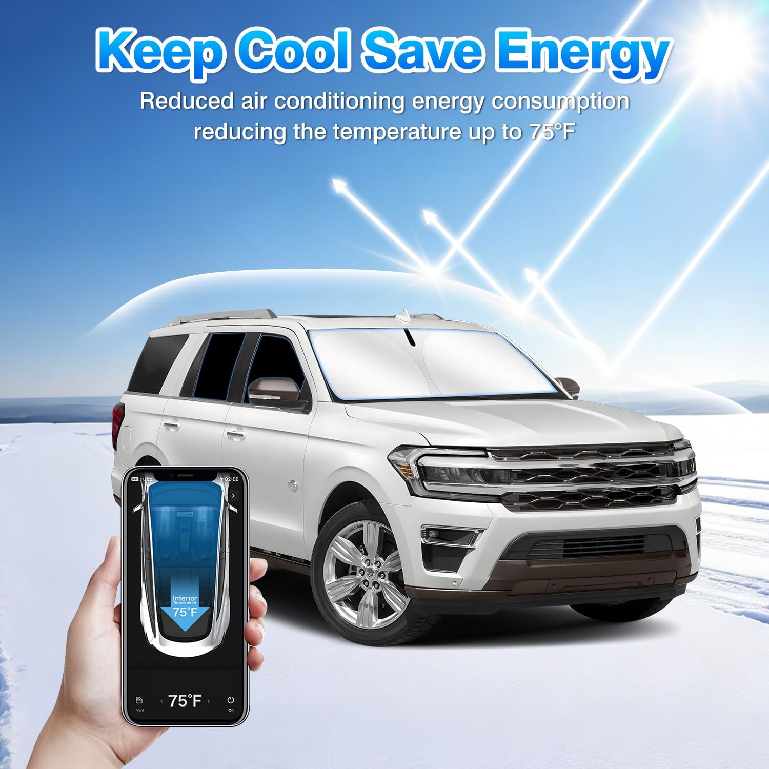 T TGBROS Windshield Sun Shade for Ford Expedition 2018-2023 2024 Car Window Shades Thicken UV Block and Blackout Privacy Foldable Sunshades 8PCS Accessories Keep Cool Sun Visor Covers image 3