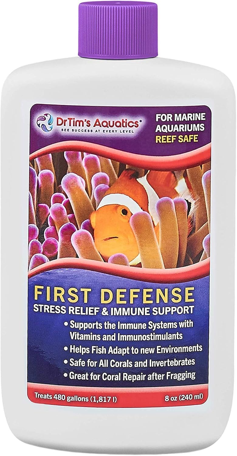 DrTim’s Aquatics First Defense for Reef Aquariums – 8 oz – Stress Relief and Immune Support with Vitamins and Immunostimulants for Healthy Marine Fish Tanks