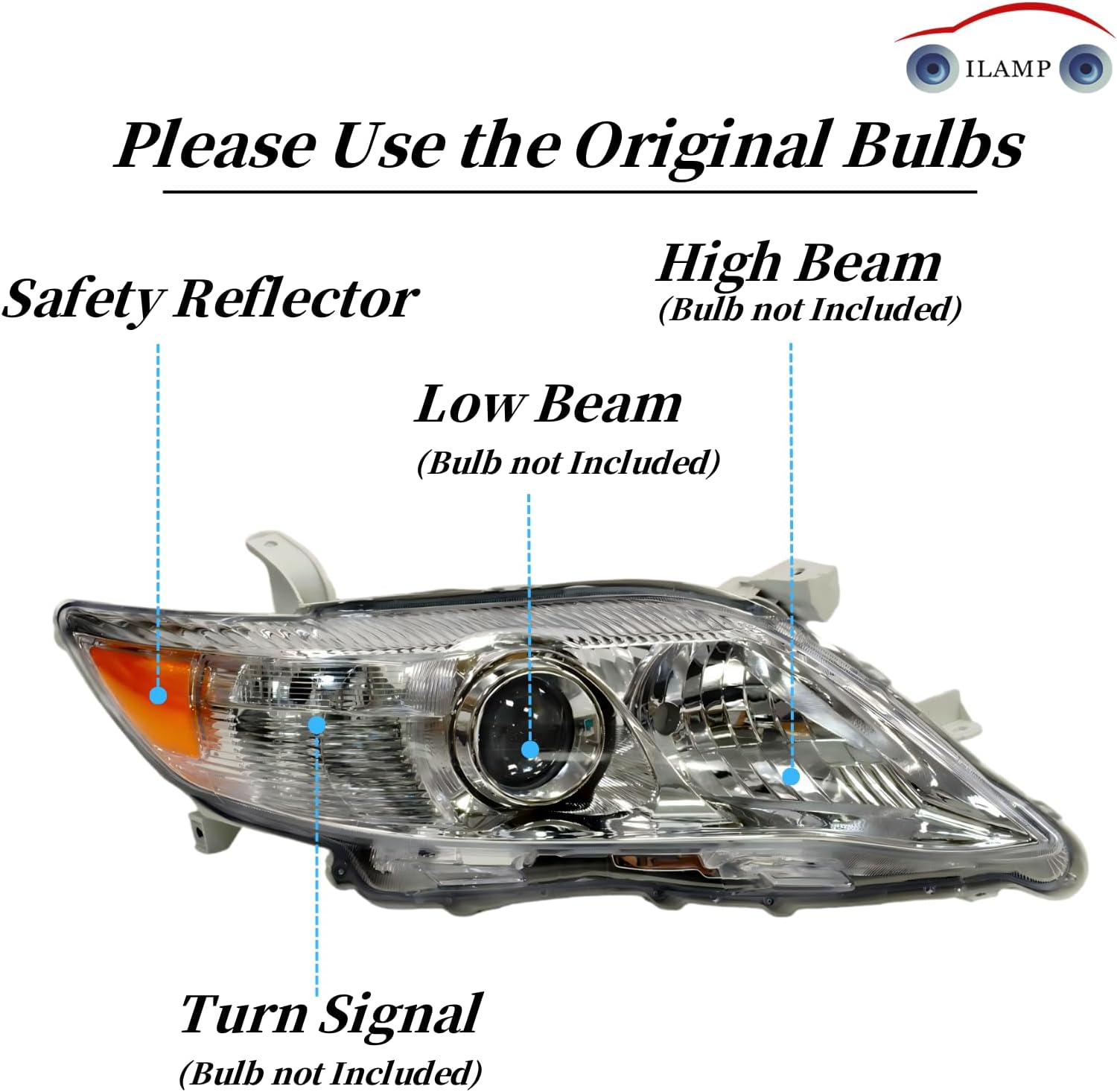 Headlights Fit for 2010 2011 Toyota Camry Headlights Chrome Housing Amber Reflector Clear Lens Right Passenger RH 81110-06500 AM-CM10A02R