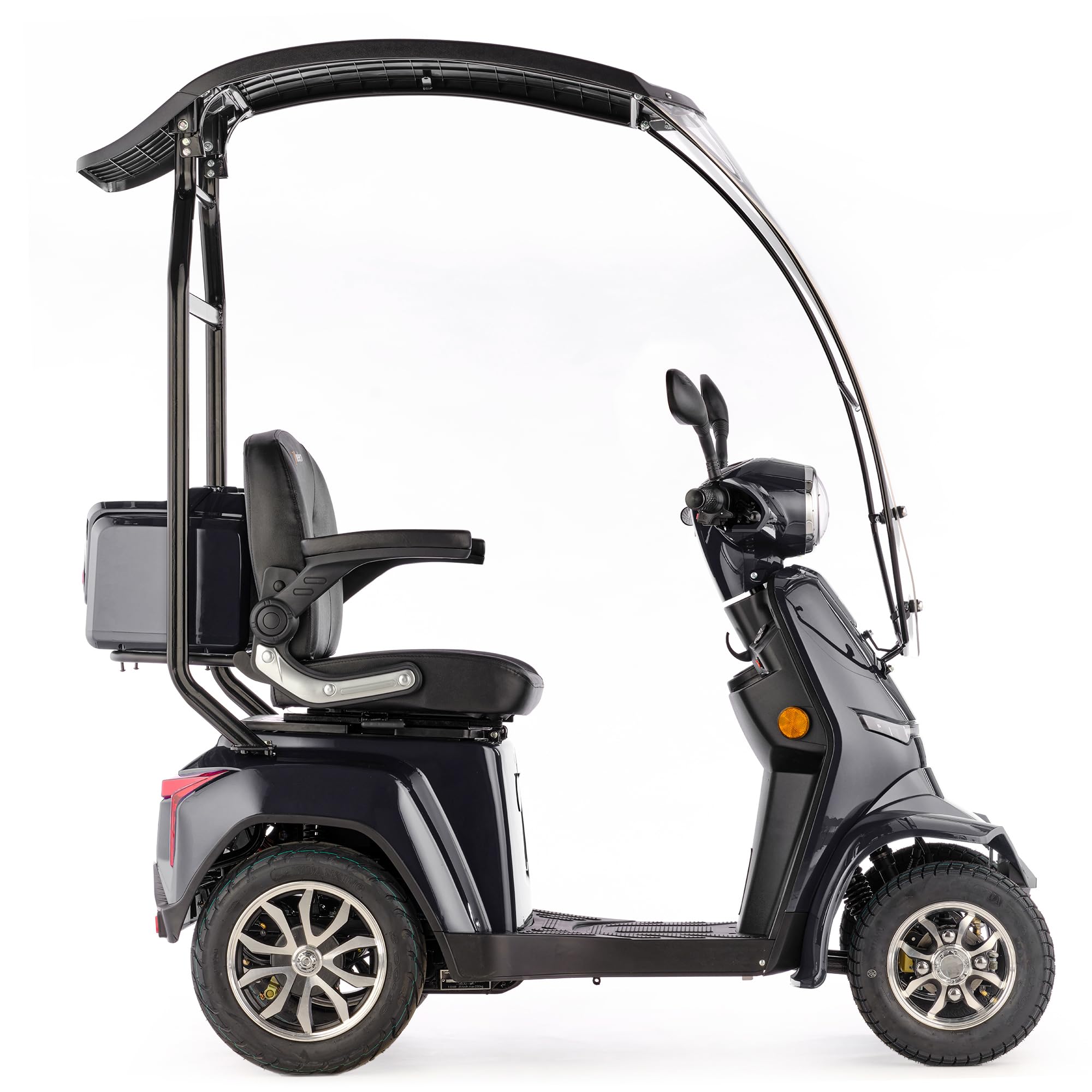 VELECO GRAVIS – dispositivo de movilidad de 4 ruedas – techo con parabrisas – batería de iones de litio extraíble – completamente ensamblado y listo para usar – iluminación LED (Gris)