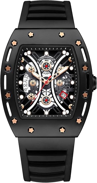 MF MINI FOCUS Watch for Men Wristwatch Hollow Big Dial Sport Watch Waterproof Analog Quartz with Silicone Strap Black Watch Dress