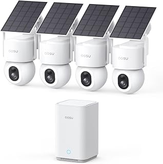 aosu 4K 8MP D1 Max Überwachungskamera Aussen Solar Akku UHD & aosuBase 2.0 mit Licht 360° PTZ, 4 Cam-Kit, Kein ABO Nötig, PIR Auto-Tracking, Farb- Nachtsicht, Erweiterbarer Speicher bis 1TB
