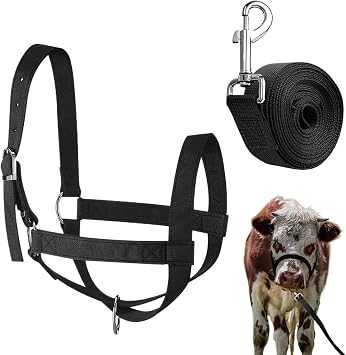 Cow Halter - Cow Halter Head Collar with Rope - Adjustable Heavy-Duty Nylon Equipment for Ranch Yard Lawn Grassland Livestock Handling Training