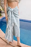 Vista 5 de Madamelique Toalla de playa de gran tamaño con bolsa, sin arena, secado rápido, 100% algodón, tejida a mano, 39 x 74 pulgadas, verde azulado