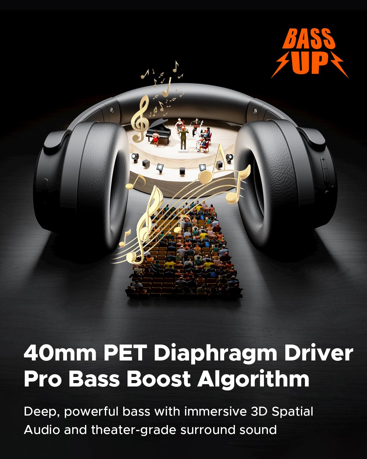 Truefree HF10 Hybrid Active Noise Cancelling Headphones, Wireless Over Ear Bluetooth 6.0 ANC Headset, 125 Hours Playtime, Spatial Audio, Deep Bass, App Custom EQ, Dual Connection, Comfort Fit Ear Cups — view 3