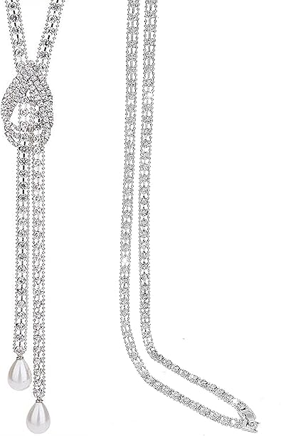 Long Necklace for Women Rhinestone Sweater Chain
