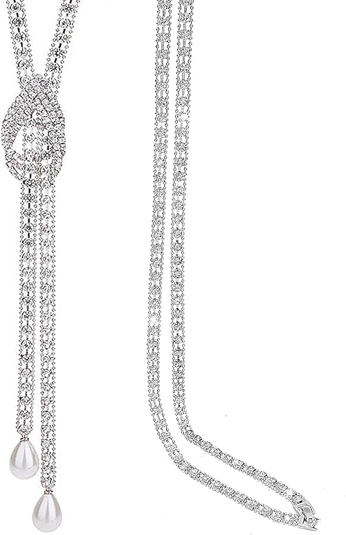 Gleamart Collana Lunga Donna Con Ciondolo E Strass - Catena Per Maglione In Lega - Regalo Con Scatola