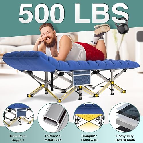 Miniatura 4 de ZENPETIO Catre de campamento, catres de camping para adultos con colchón grueso, catres resistentes para dormir 500 libras (carga máxima) 1200D