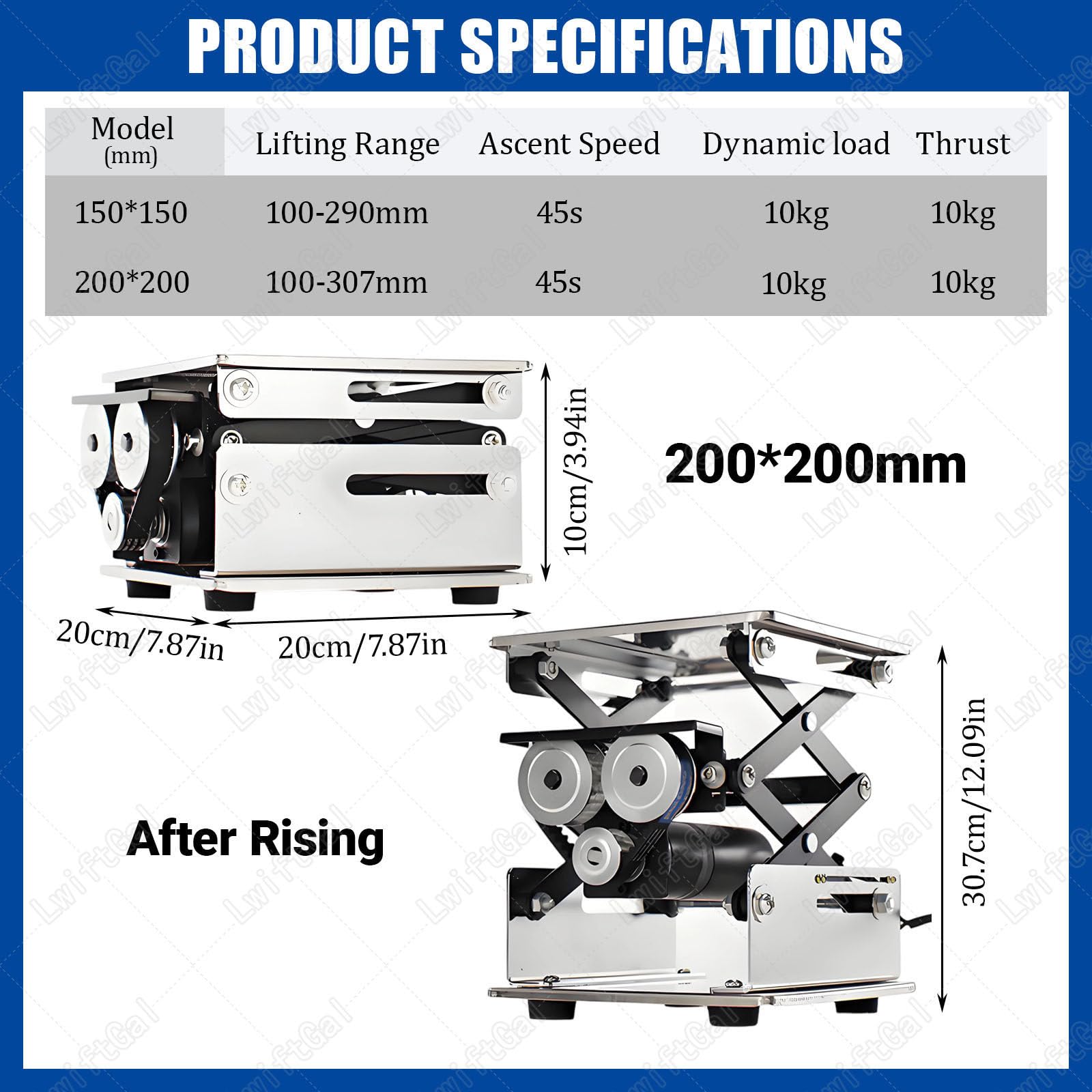 Hebebühne aus Edelstahl, kleine Labor-Hebebühne, 10 kg Tragkraft, höhenverstellbar, für Labor- und Industrieanwendungen 200 * 200mm