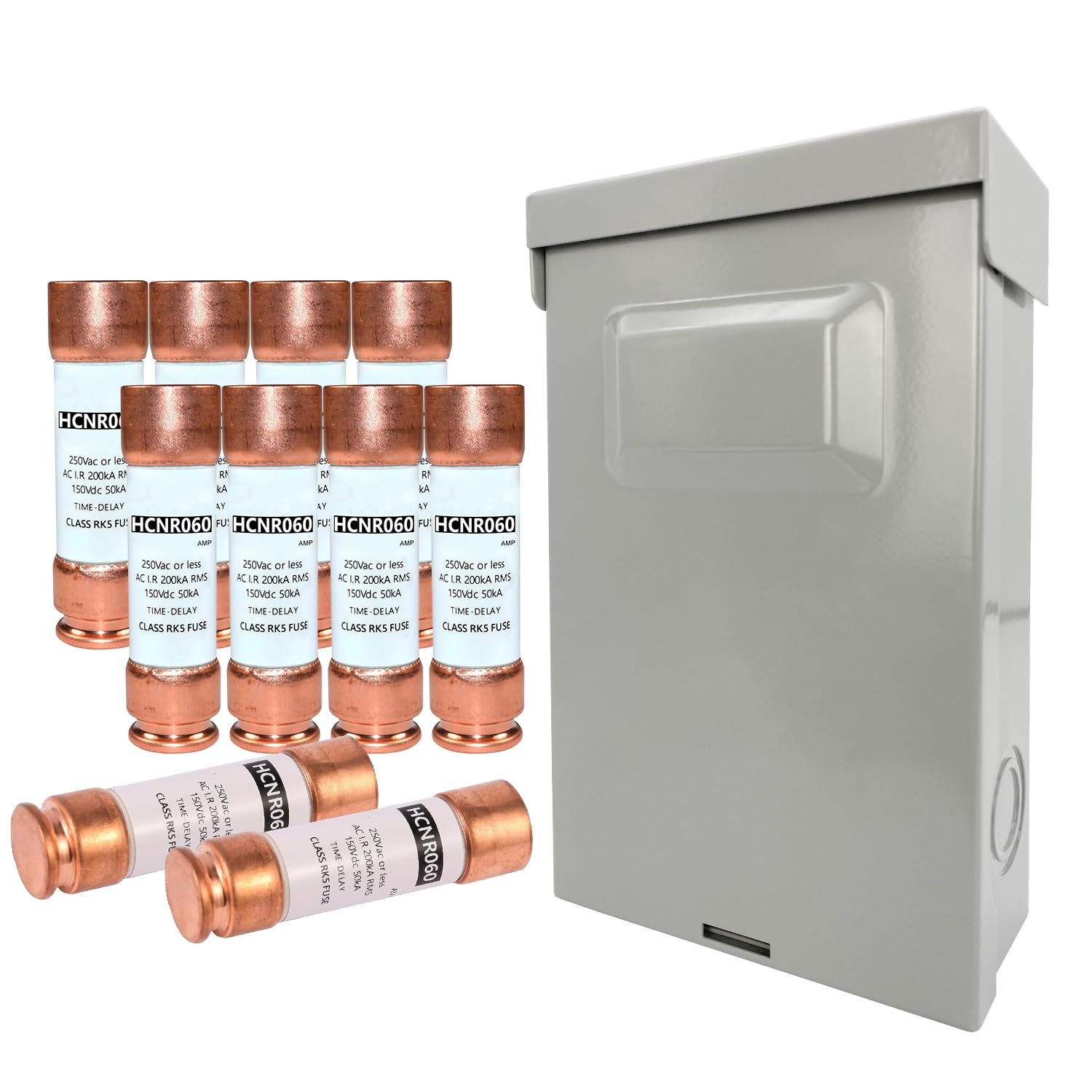 Z ZDS-60F 60A 240V Outdoor Pull-Out Disconnect Switch with 10-Pack of 60A RK5 Time-Delay Fuses - Complete Safety Kit for HVAC and Motors