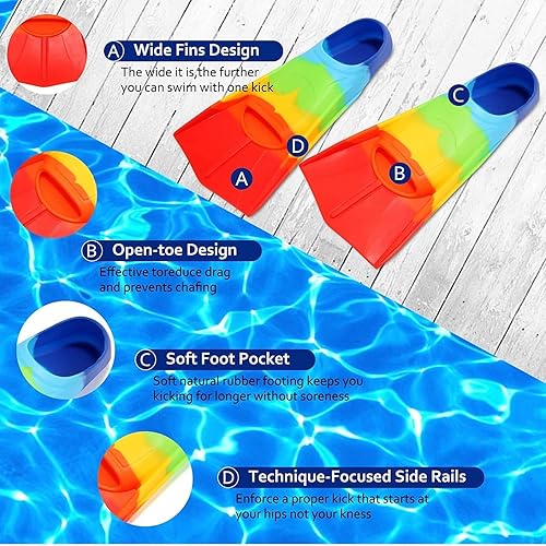 Vista 207 de Aletas de natación para niños, aletas cortas para niños, aletas de natación para entrenamiento de natación para niños y niñas principiantes Un