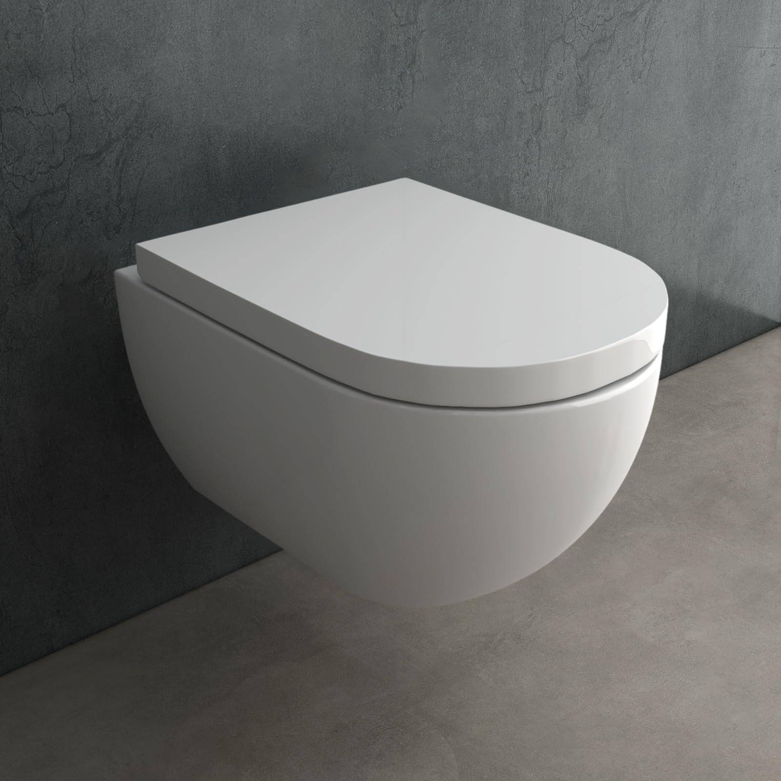 Alpenberger Hänge WC Spülrandlos | Toilette mit Nano | Tiefspüler Wand WC | Duroplast Toilettendeckel mit Absenkautomatik - UNI Sitz | Keramik Kloschüssel für Bad & Gäste WC | Passend Geberit