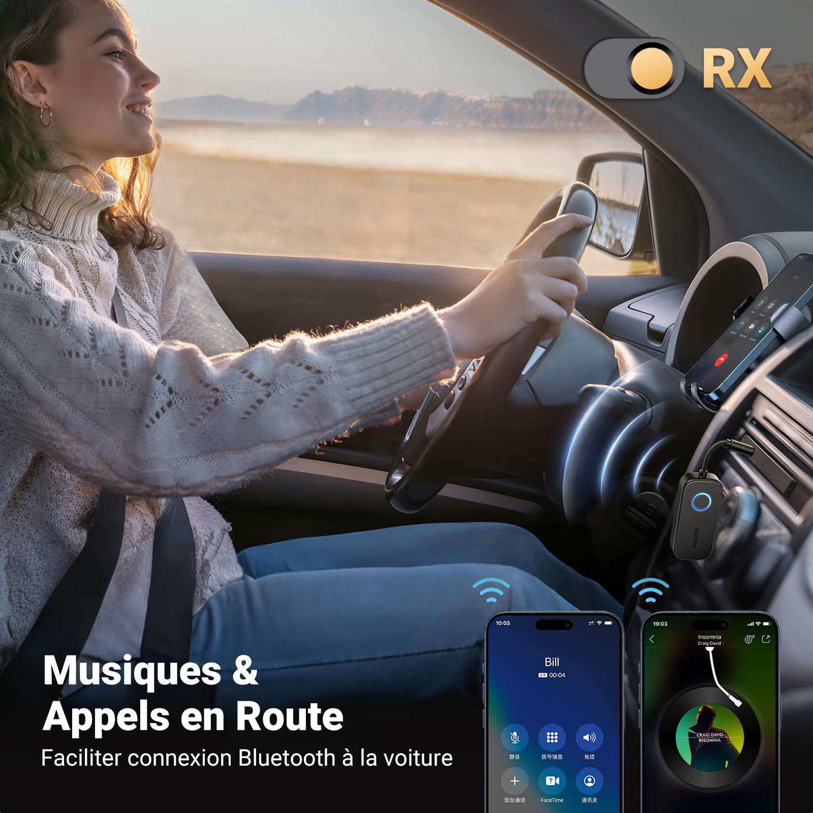 UGREEN aptX Émetteur Jack Bluetooth 5.3 pour TV Transmetteur Récepteur 2 en 1 pour Voiture Prise Jack 3.5 mm Adaptateur Bluetooth Audio pour Casque Écouteur Avion Enceinte Haut-Parleur