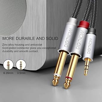 DIGITNOW 3.5mm 1/8 TRS to Dual 6.35mm 1/4 TS Mono Stereo Y-Cable Splitter Cord for Smartphone, Computer, CD Player, Speakers and Home Systems Amplifier, 3.3Ft