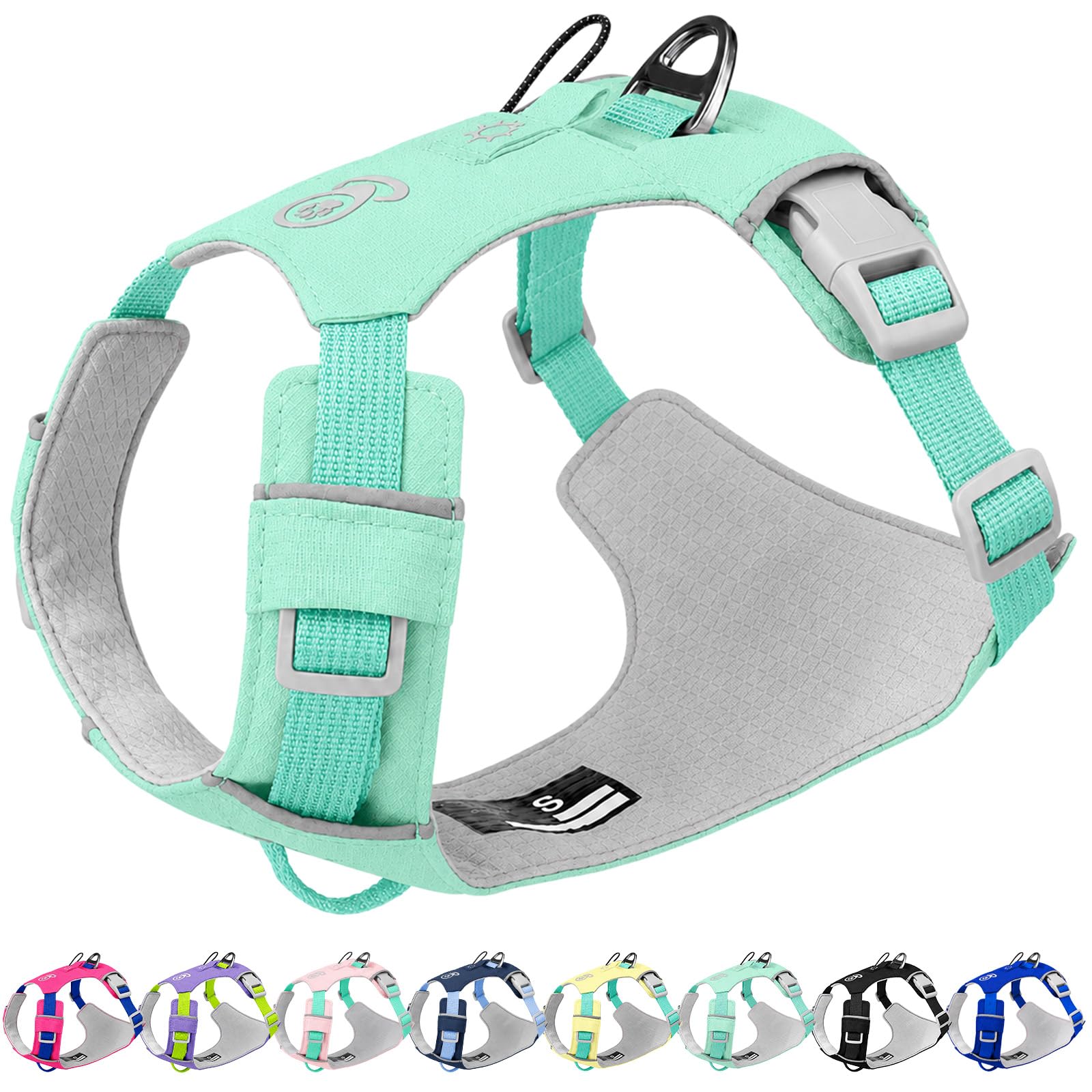 Anti Pull Dog Harness, Adjustable No-Choke Soft Padded Dog Harness with Safety Buckle, Escape Proof Lightweight Reflective Walking Vest for Small Medium Dogs Outdoor Training Hiking (Green, XS)