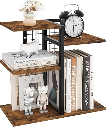 Miniatura 12 de ELITEROO Estantería de escritorio, estante organizador de escritorio de madera de 4 niveles, estante de almacenamiento de mesa para suministros de