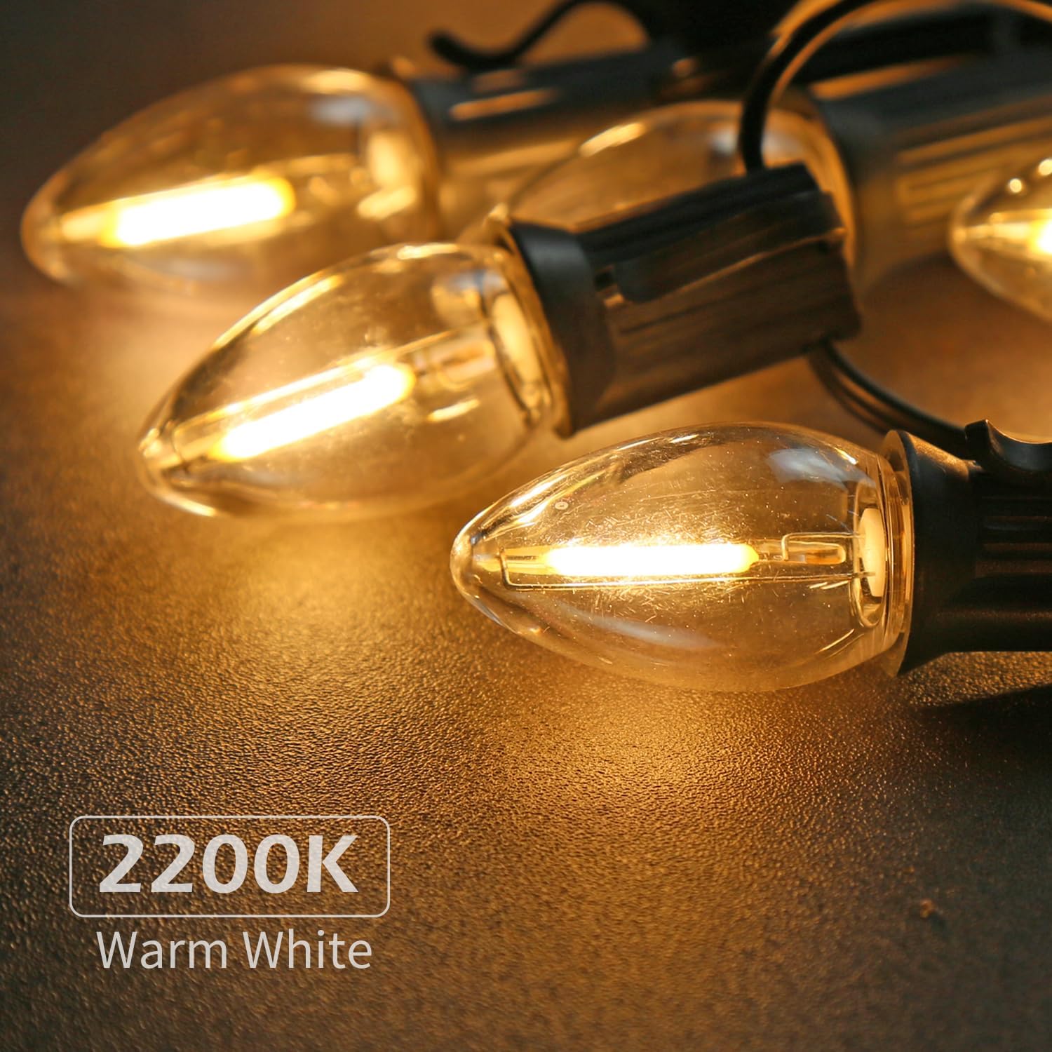 C7 LED Night Light Bulbs, 0.6Watt Equivalent to 7W, E12 Candelabra Small Base, Edison LED Light Bulbs, 2200K Warm White, Clear Plastic, Outdoor String Lights, 6 Pack, Non-Dimmable