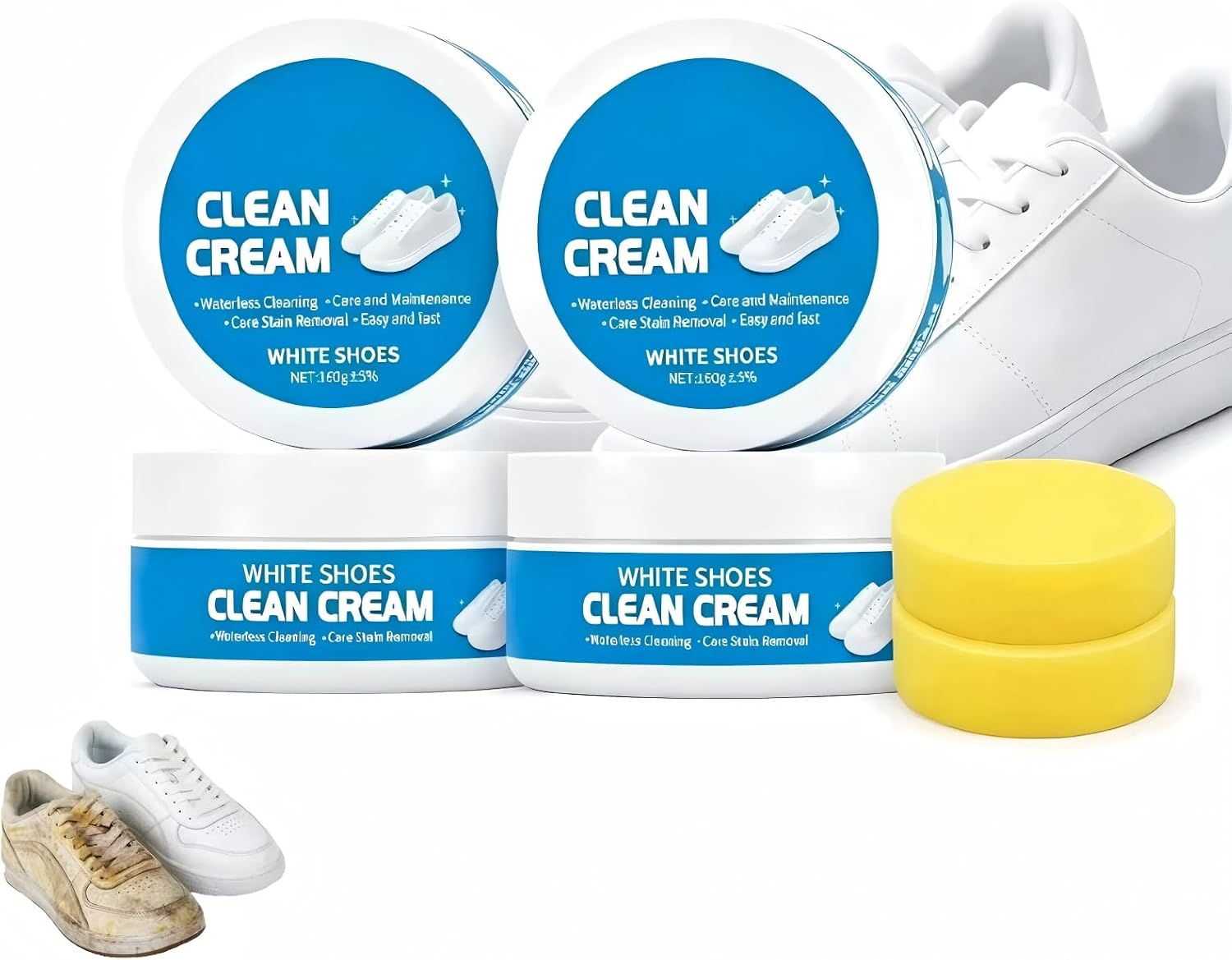 White Shoe Cleaner Cream, Multifunctional for Canvas Sneakers & Leather Boots, with Sponge, Portable Fast-Acting Design, White Shoes Clean Cream (2PCS)
