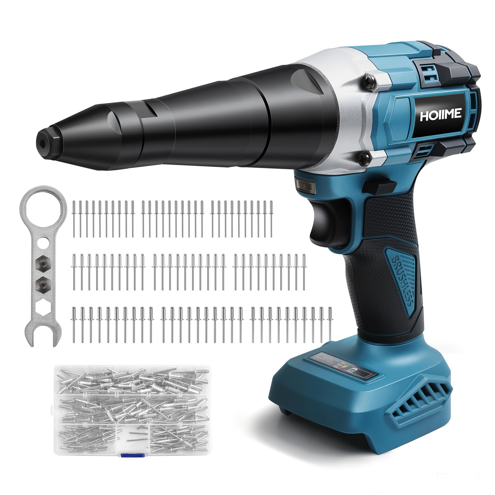 Maki-ta - Remachadora inalámbrica para batería de 18 V, pistola de tuerca remache inalámbrica de 20.000 N, pistola de remache eléctrica automática sin escobillas, para remaches de 3, 4, 5 mm, con 150