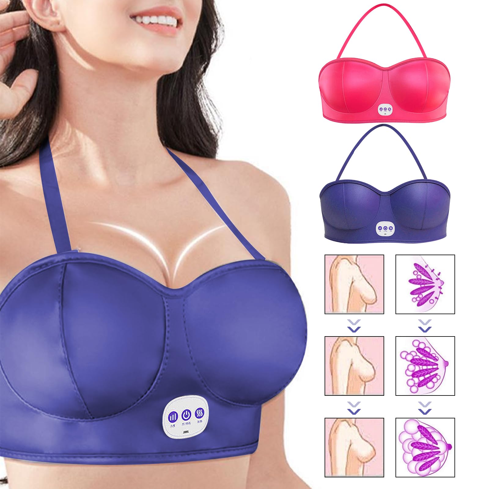 Masseur de poitrine, électrique, 3 modes, vibration thermique intelligente, soutien-gorge de massage électrique pour le gonflement de la poitrine (violet)
