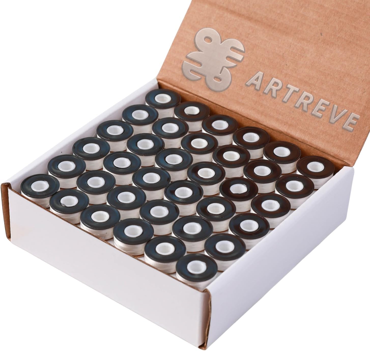 Prewound Bobbins, 144pcs White Style L, Magnetic Sided with Plastic Core, High Tenacity Polyester Filament 70D/2 Embroidery Bobbins, 130 Yards
