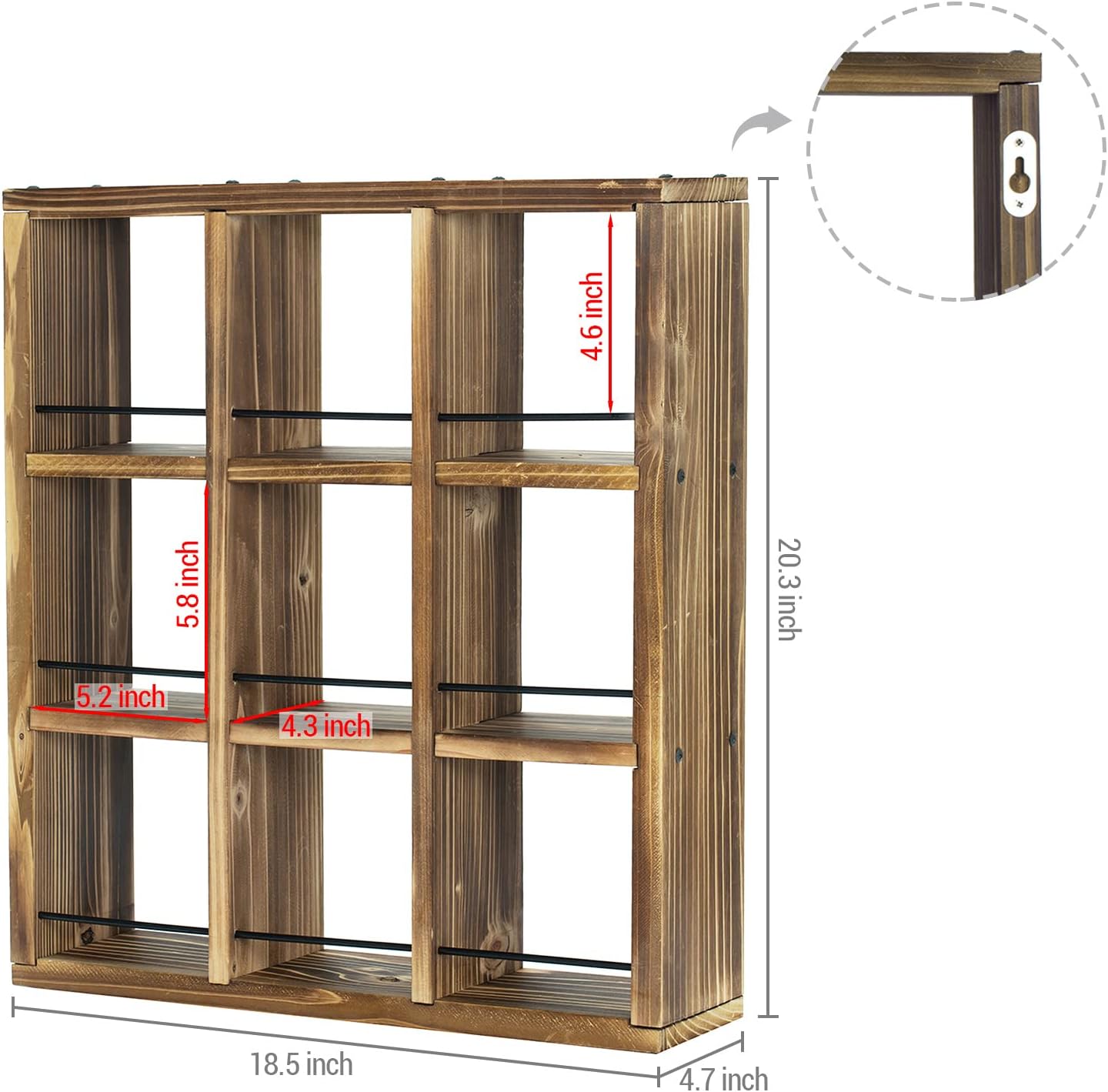 MyGift Wall Mounted Coffee Mug Display Rack – Rustic Burnt Wood Shadow Box Shelf for Collectible Travel Mugs, Cup Holder Storage for Kitchen, Office, or Coffee Bar Décor