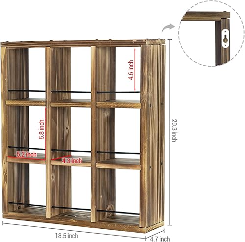 Miniatura 3 de MyGift Estante de exhibición de tazas de café montado en la pared, estante rústico de madera quemada para tazas de viaje coleccionables,