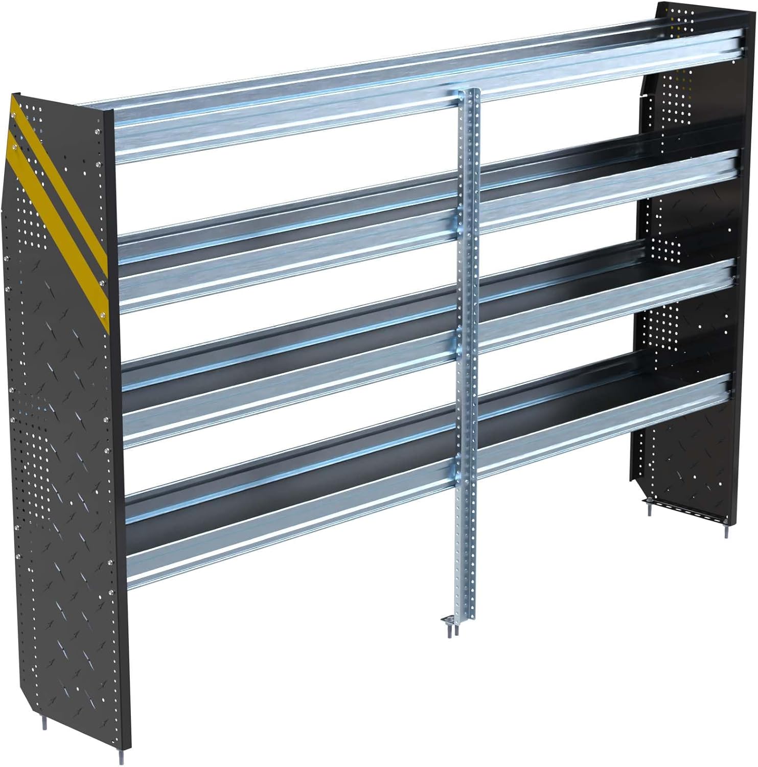 Steel shelving unit with multiple shelves