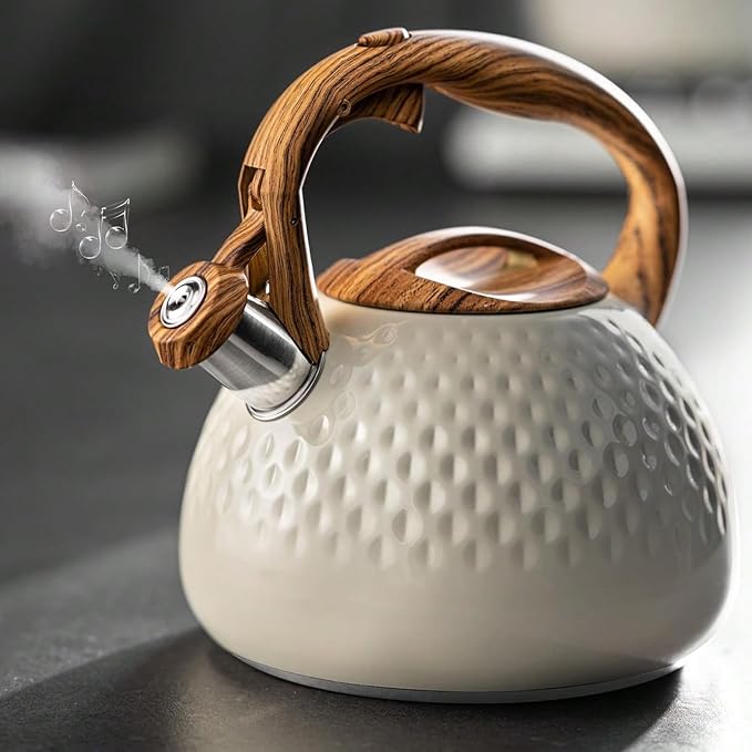 Tea Kettle, 2.7 Quart/3 Liter with Wood Pattern Handle Loud Whistle Food Grade Stainless Steel Teapot, Anti-Hot Handle and Anti-Rust, Suitable for All Heat Sources