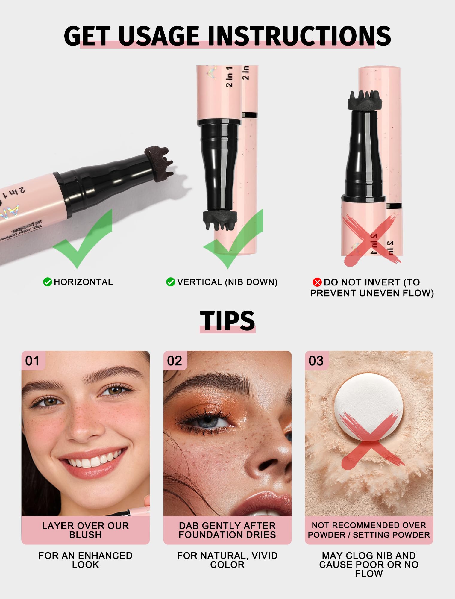 Anglicolor Lentiggini Finte 2 in 1 con Fard,Naturale,Impermeabile,Facile da Usare,Controllo Delle Dimensioni Delle Lentiggini,Trucco Effetto Baciato Dal Sole (01#Light Brown 1ml+Soft Nude Pink 2.8ml)