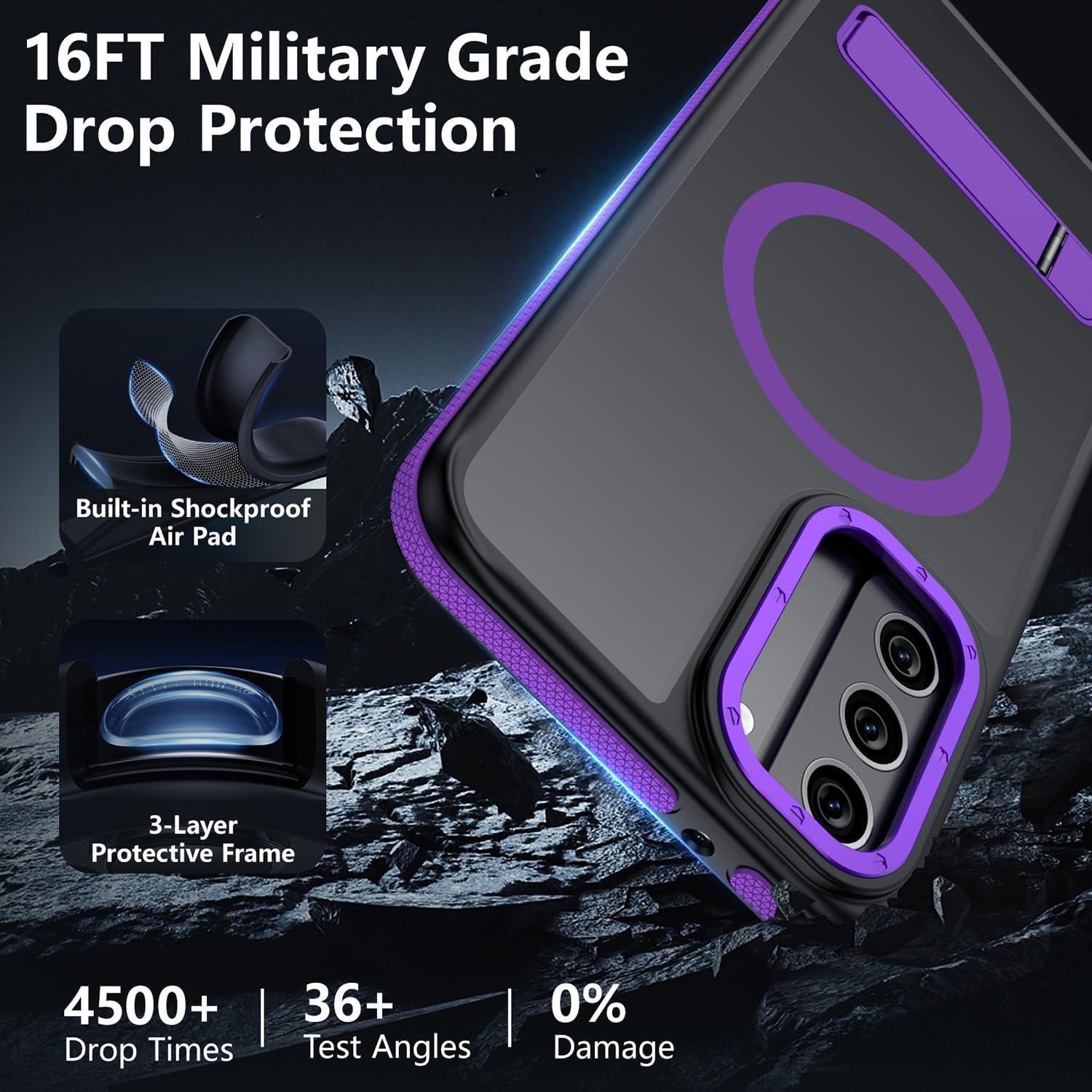 for Samsung Galaxy S22 Case, [Compatible with MagSafe], Adjustable Kickstand,Military Grade Drop Tested, Translucent Matte Phone Case for Galaxy S22 Case 123