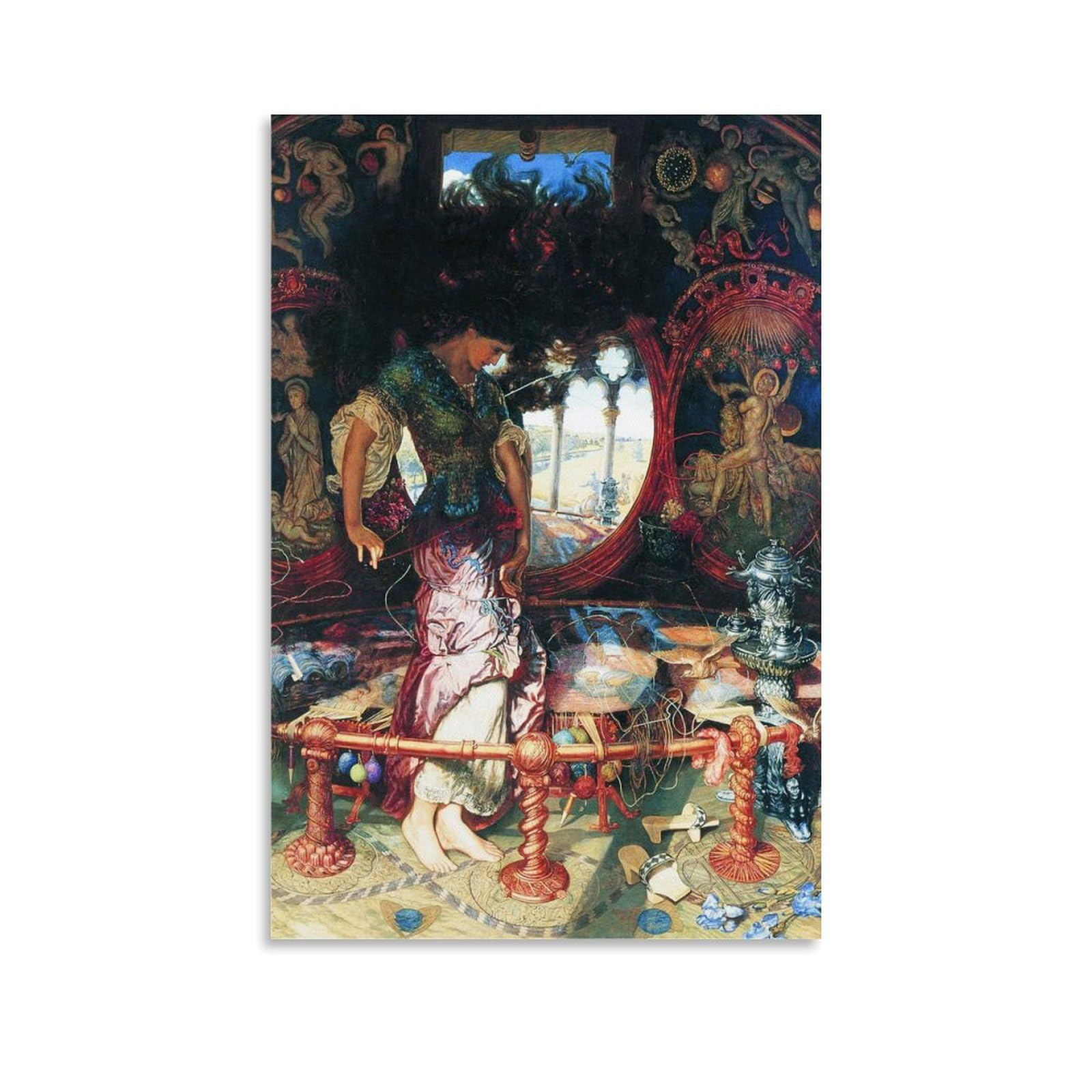 Edward Robert Hughes Painters' Works「Lady of Shalott」Printed Canvas Poster Canvas Wall Art Picture Prints Hanging Photo Gift Idea Decor Homes Artworks 16x24inch(40x60cm)
