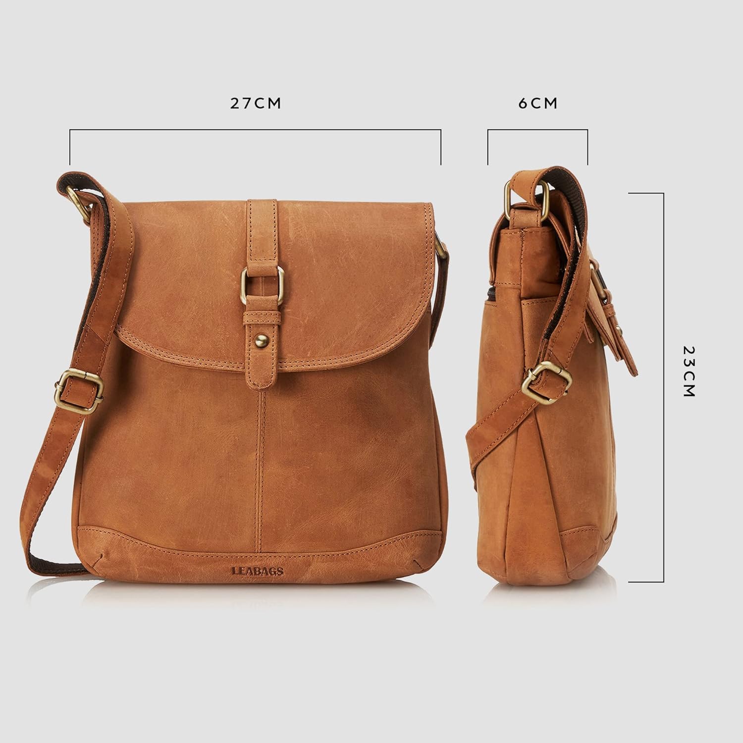 LEABAGS Leren handtas voor dames, premium echt leer, schoudertas, damestas, draagtas voor werk, universiteit, school, vrije tijd, Vintage cognac, Large