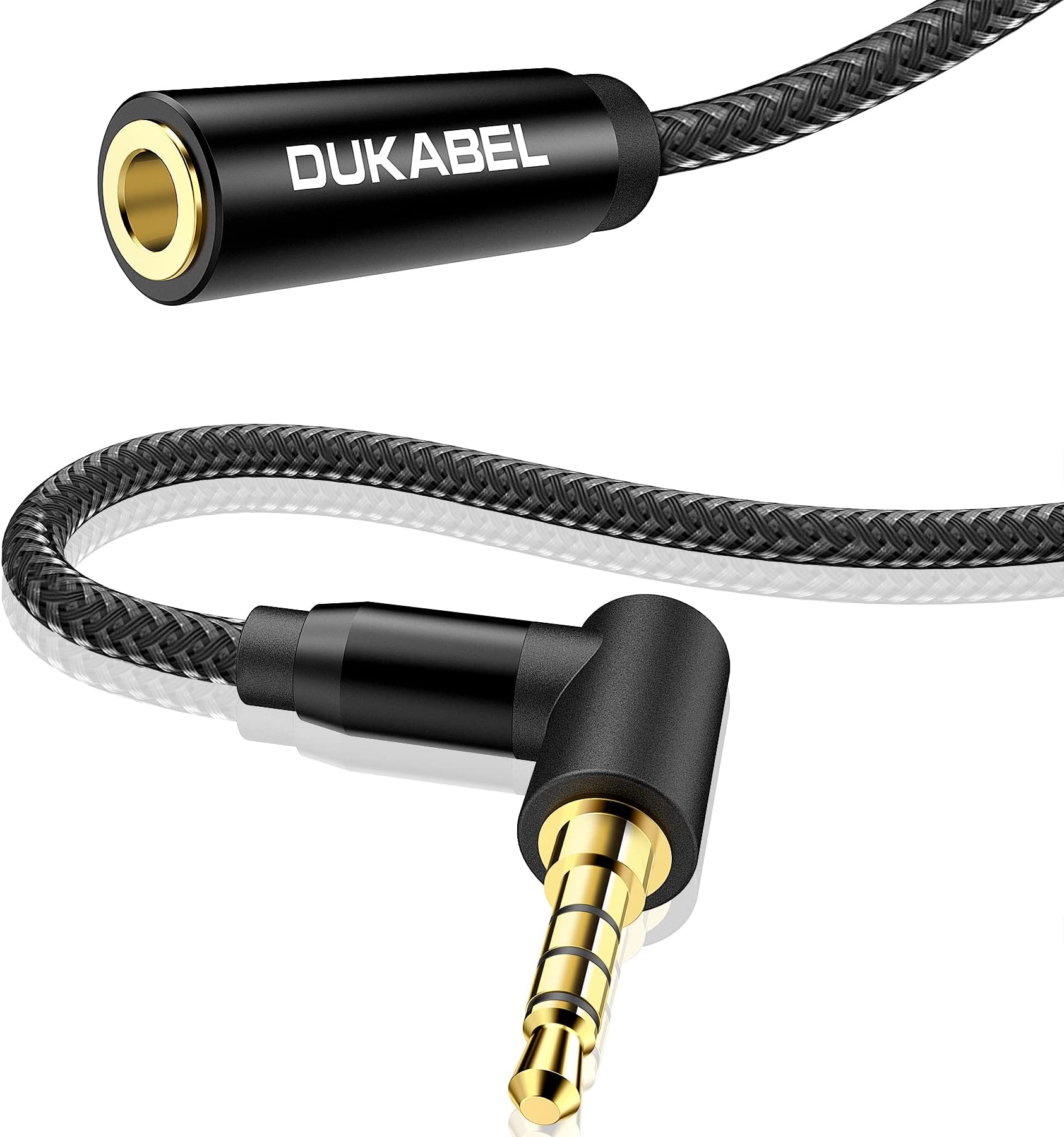 DUKABEL Headphone Extension Cords, 1.2 Meter(4 Feet) Right-Angle 3.5mm TRRS Earbuds Extender with Mic and HiFi Stereo 1/8 inch Male to Female Audio Jack Extension for Audio Devices, PC etc.