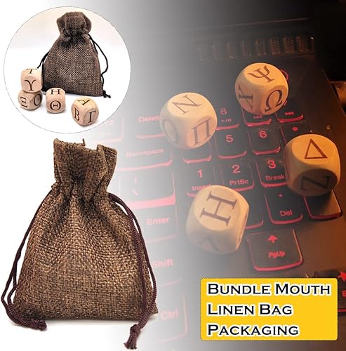 Miniatura 6 de Juego de dados de madera del alfabeto griego, 24 letras griegas talladas, cubos rodantes para juegos de fiesta de enseñanza (mayúscula, 4