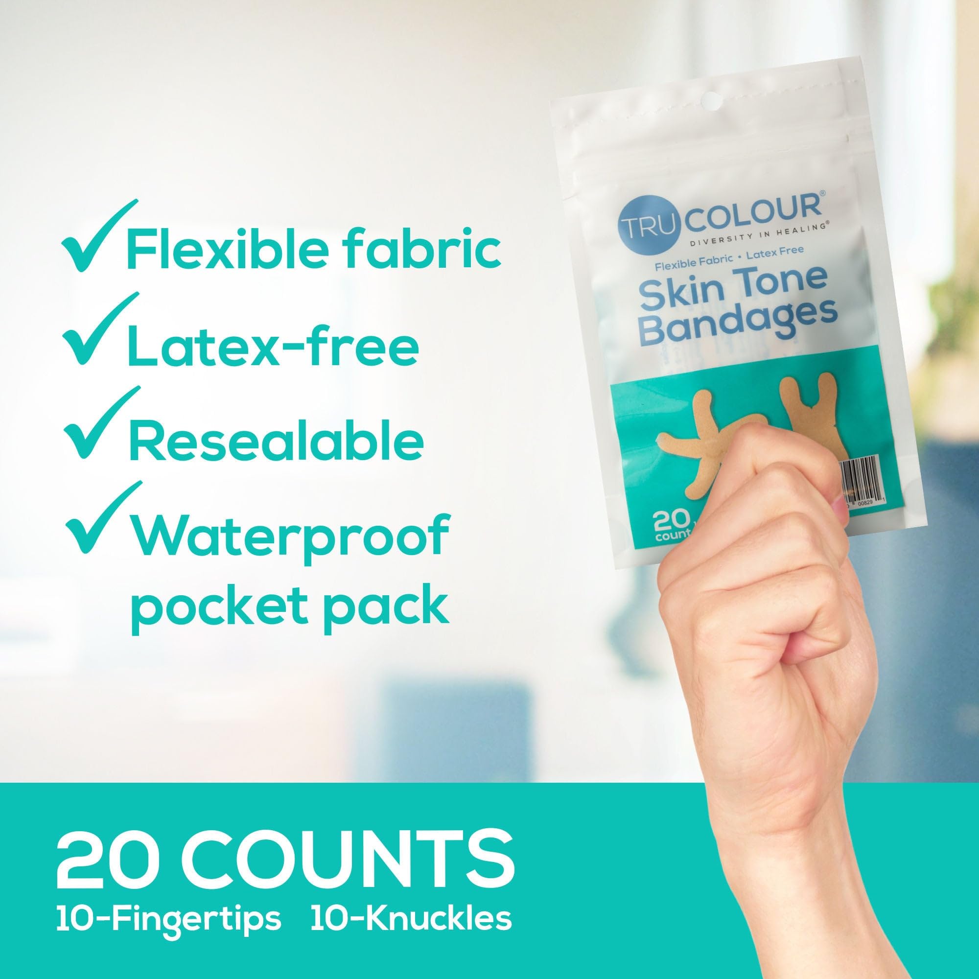 hautton fingertip & knöchel bandagen: beige einzel tasche (20-count, aqua-tasche)