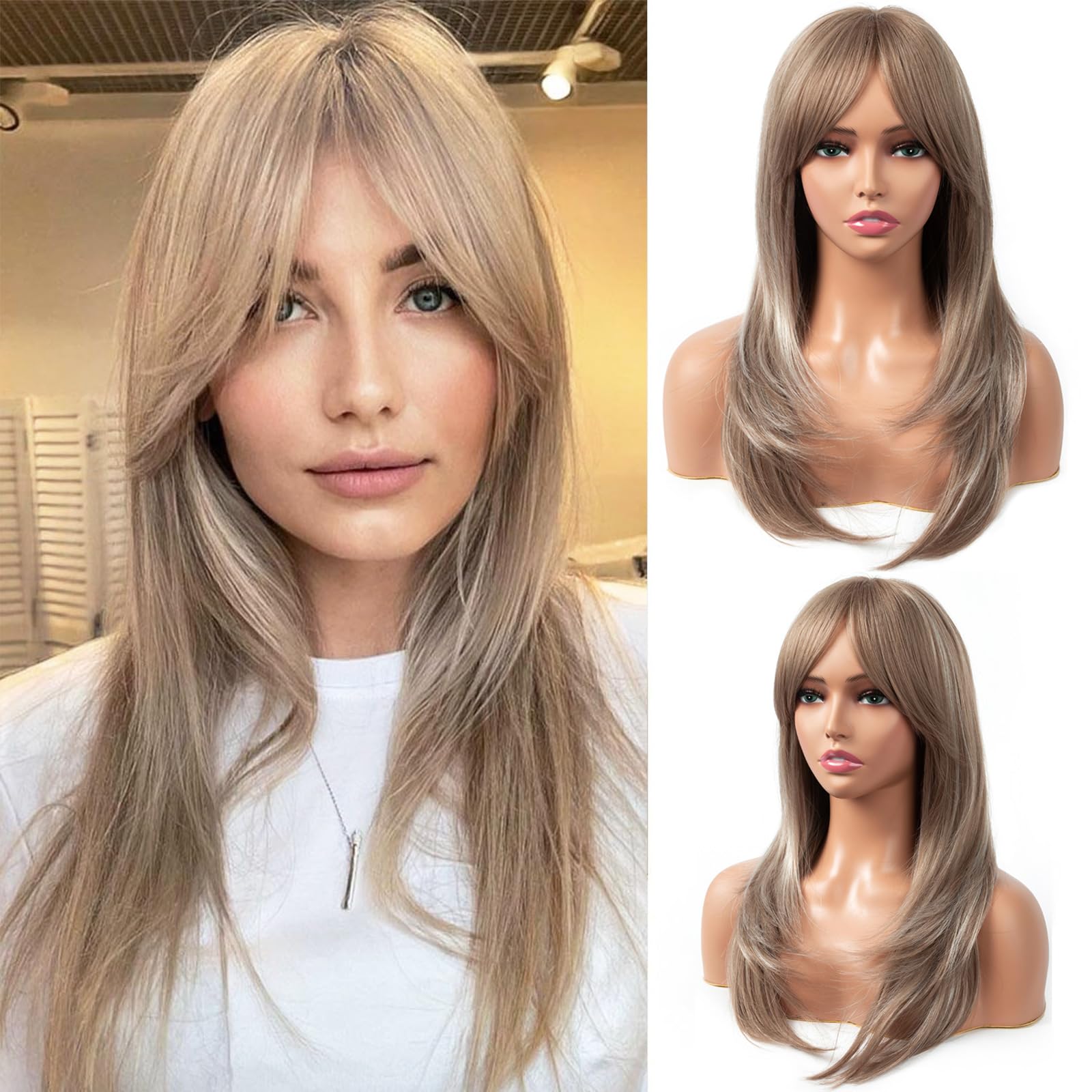 Amazon.com : TuTive Light Brown Wigs for Women 22 Inch  display picture 3