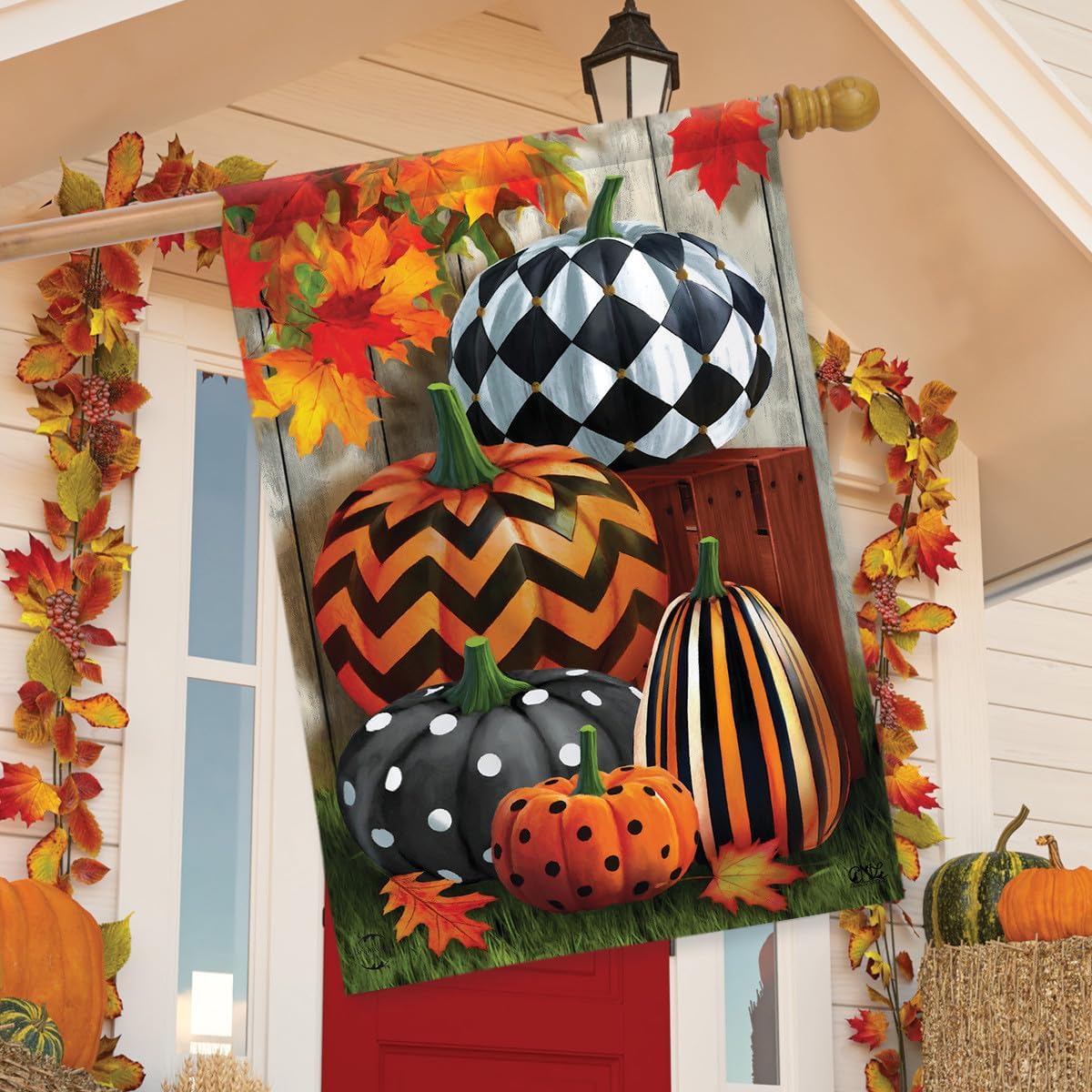 Briarwood Lane Patterned Pumpkins Autumn House Flag