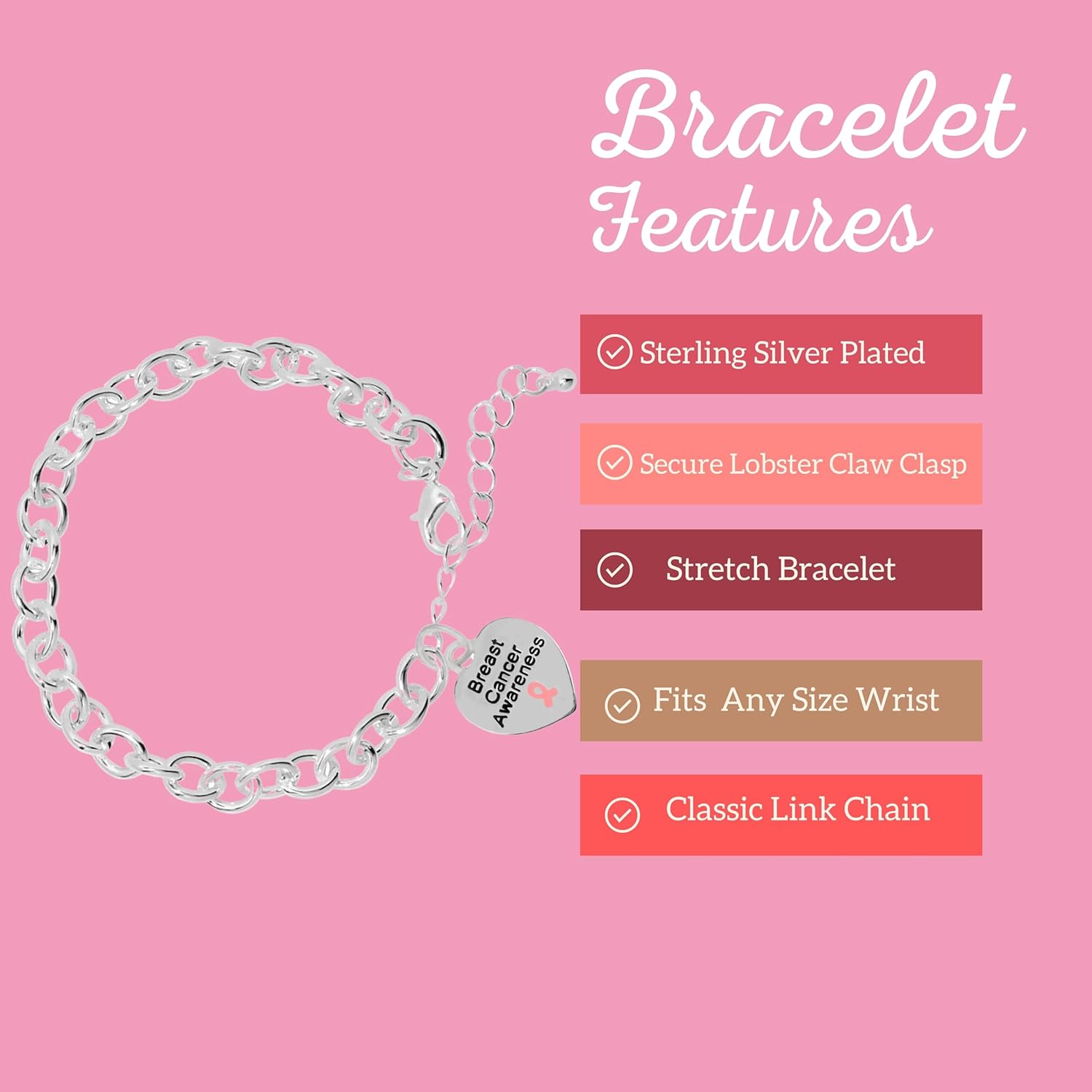 Breast Cancer Awareness Pink Ribbon Bracelets for Fundraising, Charity Walks, and Gifts - Perfect for Breast Cancer Awareness Month