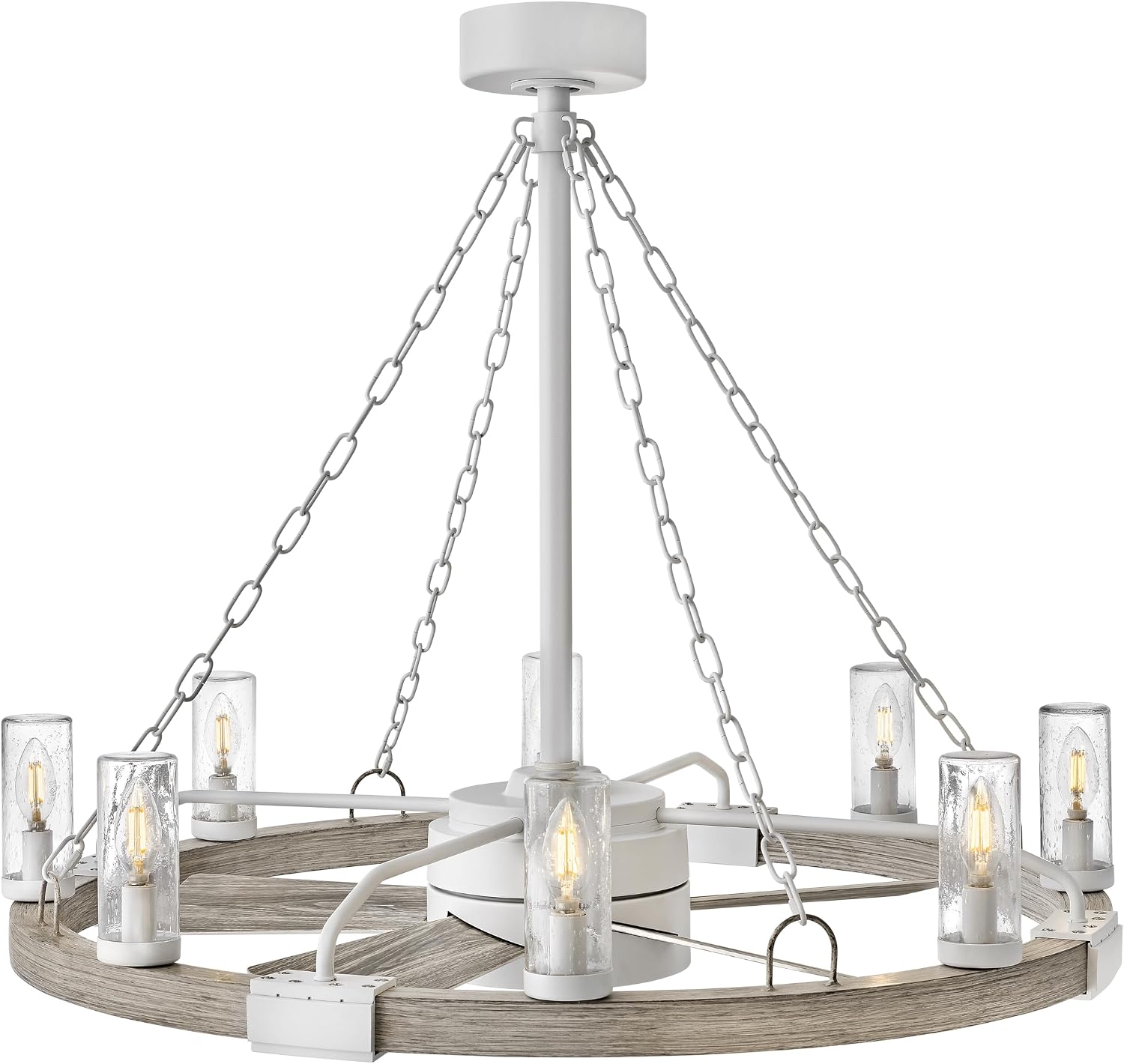Hinkley Sawyer 36" LED Indoor/Outdoor Smart Fandelier, Rustic Western style, Multiple Down Rods, 16" blade sweep, Matte White and Weathered Wood