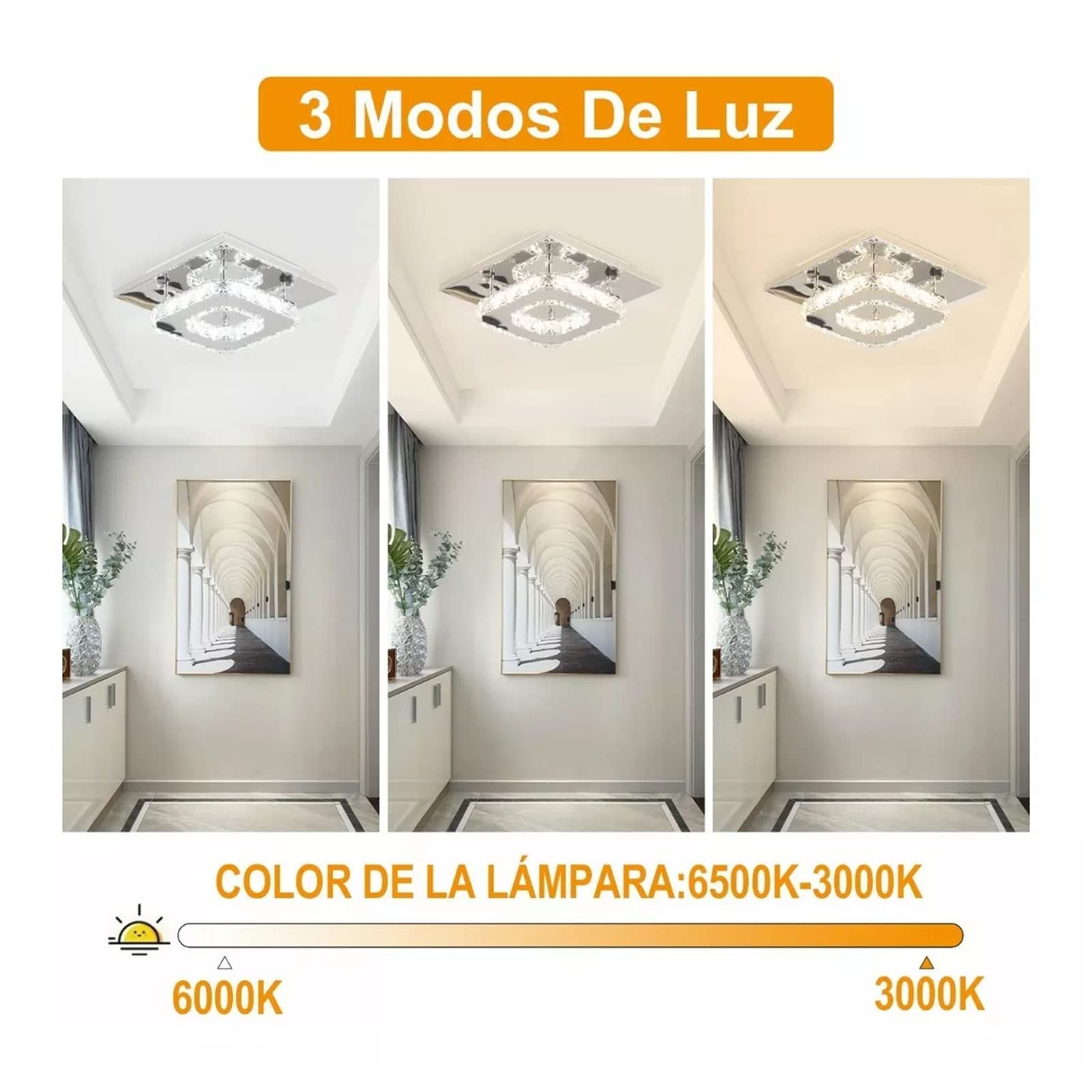 Modern LED Ceiling Lamp with 3 Light Color and Faux Crystal Design Decorative Square Faux Crystal Mini Chandelier - Image 4