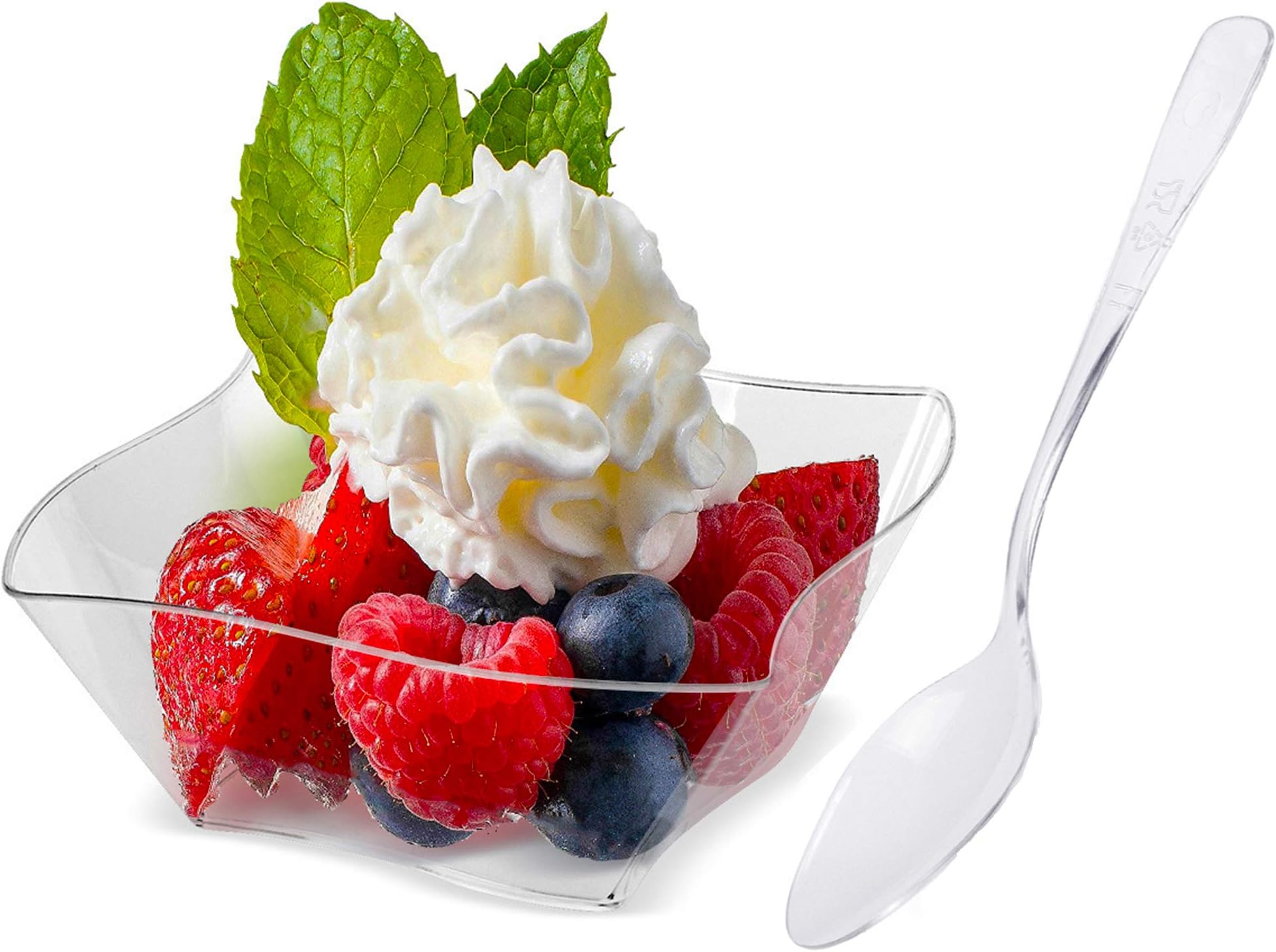 Lawei 100 pack 5 oz Mini Dessert Cups with Spoons - Mini Dessert Plates Disposable Bowls for Chocolate Desserts, Appetizers, Dessert Samplers, Dessert Shot Glasses & More