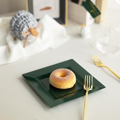 Miniatura 20 de 100 Pack Black Plastic Square Dessert Plates, 6.5" Disposable Salad Plates Heavy Duty Plates for Party, Wedding, Christmas, Easter