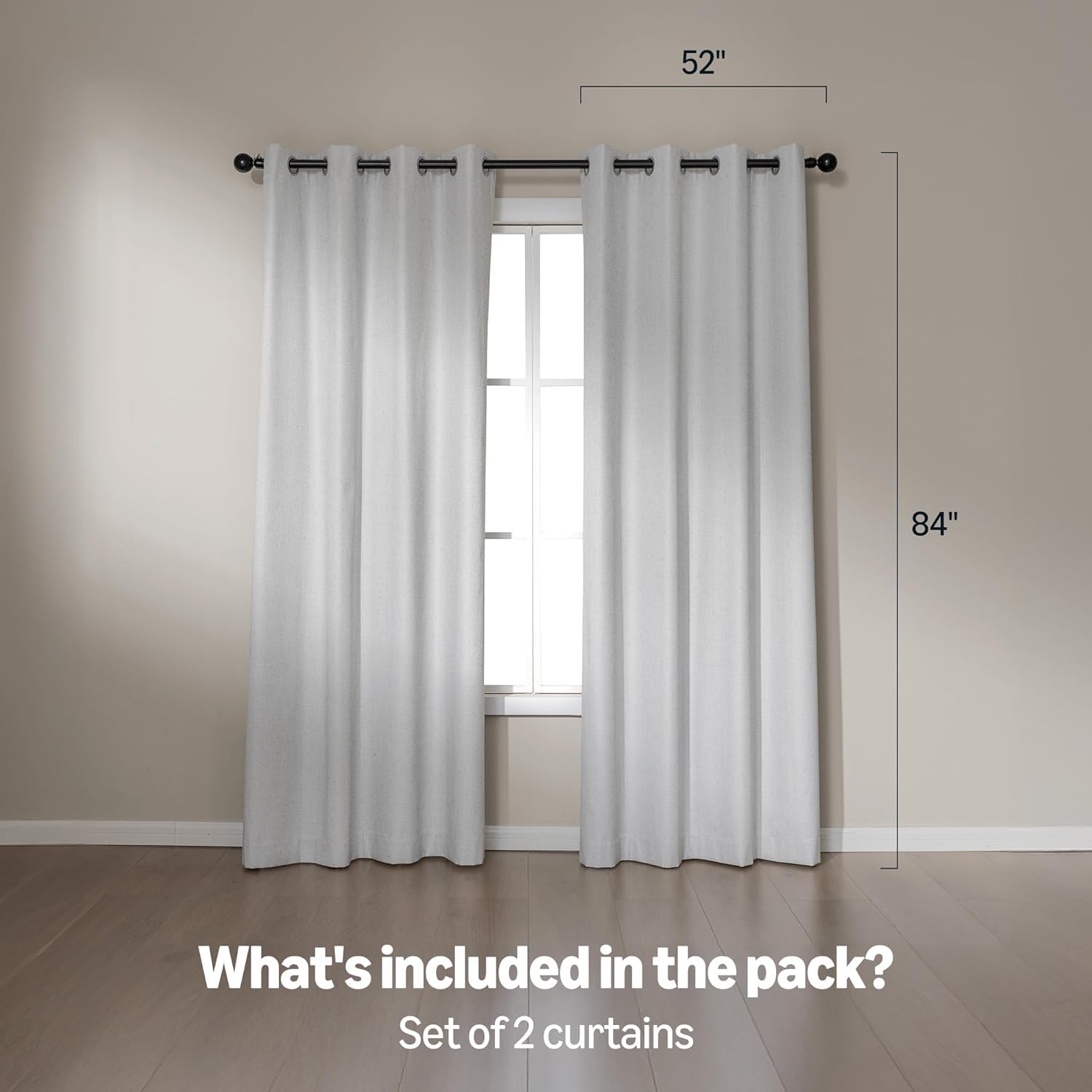 Amazon Basics Faux Linen Blackout Curtains for Bedroom and Living Room, 2-Piece Set with Grommets, 52" W x 84" L, White
