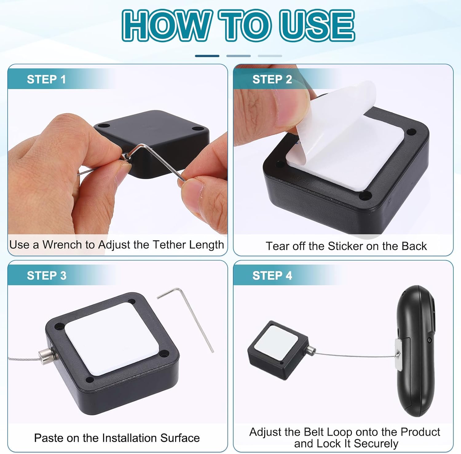 PATIKIL Retractable Remote Control Cable Tether (3.3ft / 1M, Black)(6 Set) Square Remote Control Security Lanyard Lock Adjustable Locking Leash with Round Iron Cap, Suit for - TV/Tablets