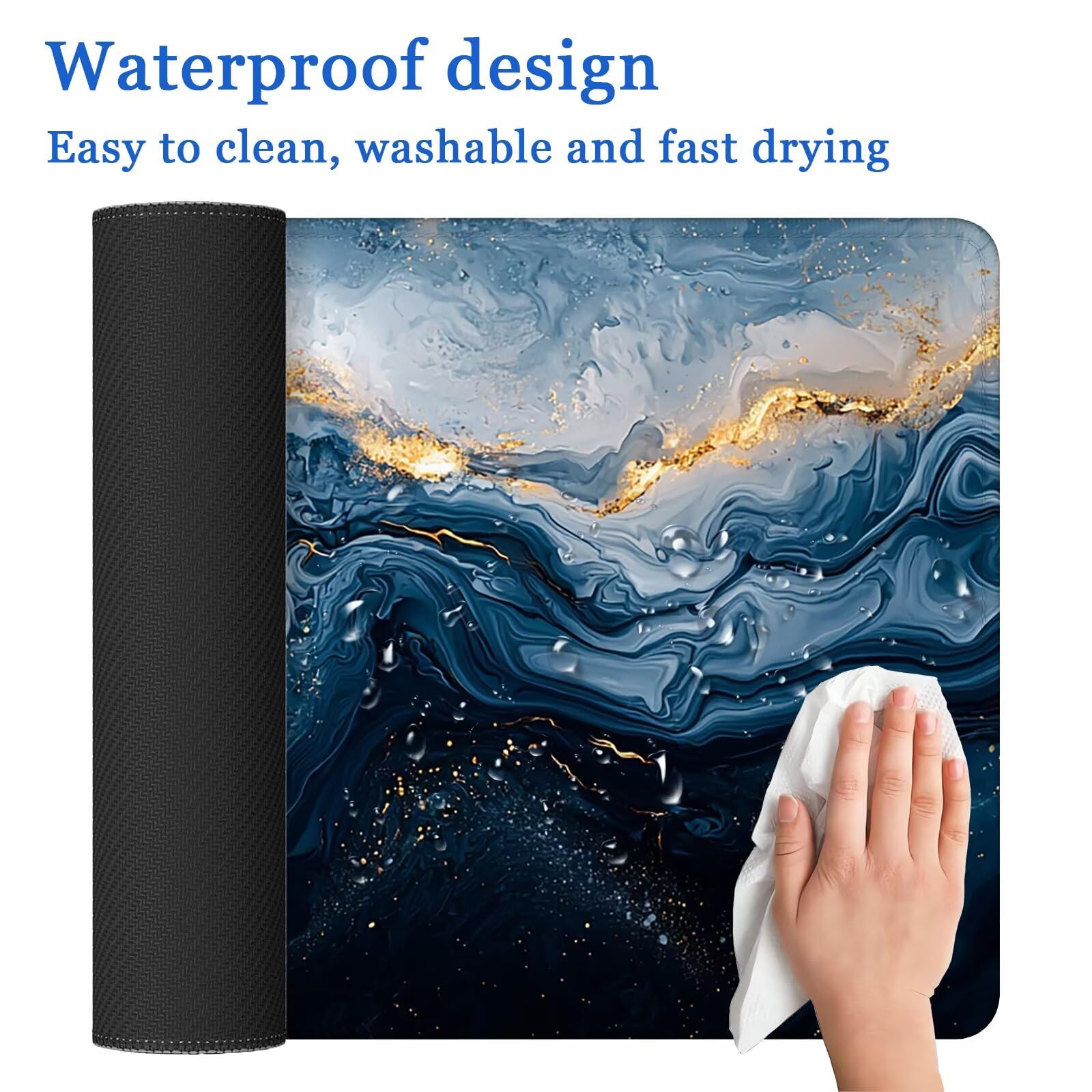 Podkładka pod mysz do gier, XXL niebieska podkładka pod mysz 1200 x 600 mm, podkładka pod biurko ze szwami na krawędziach, podkładka pod mysz marmurowa wodoodporna antypoślizgowa do akcesoriów