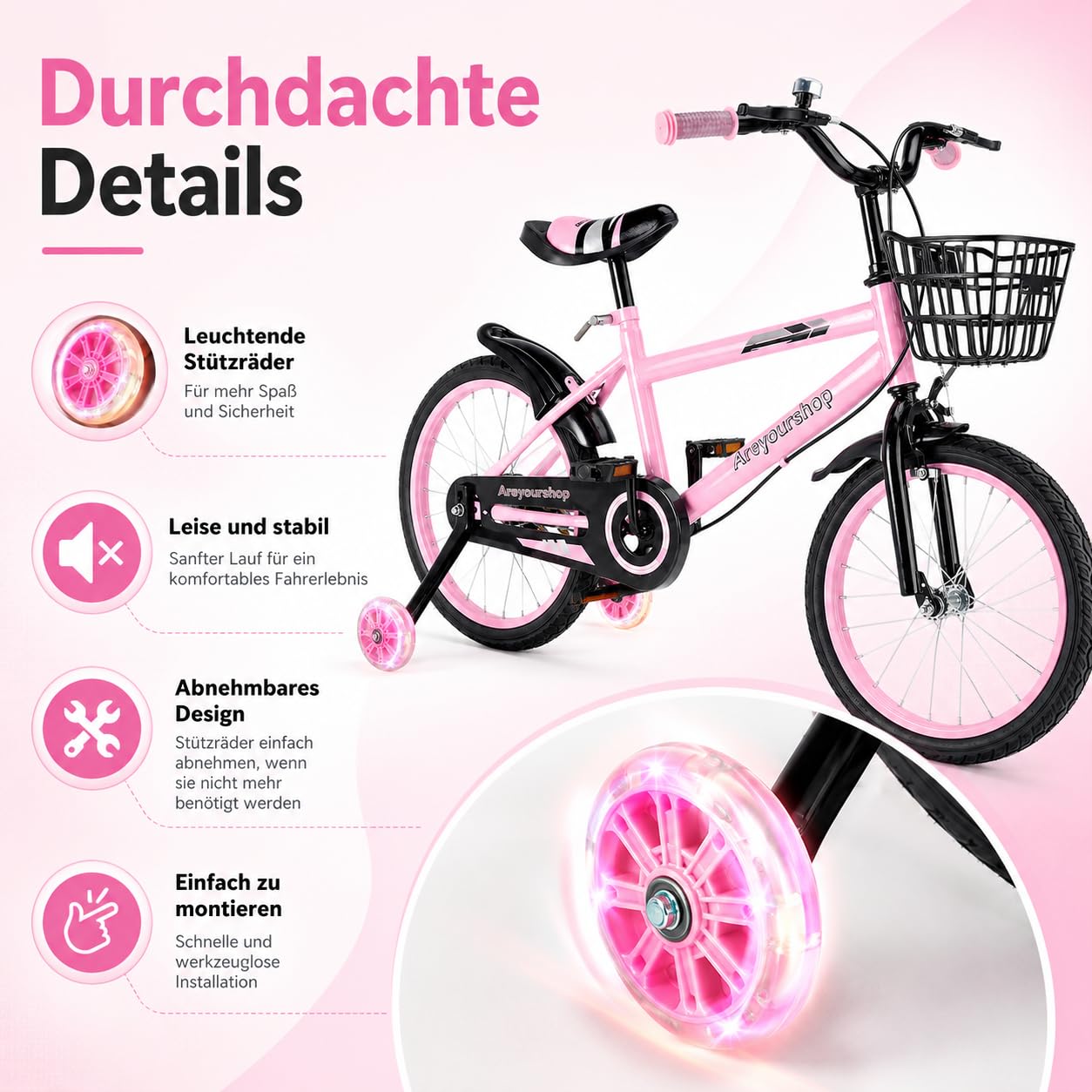 Bicicleta de 18 pulgadas para niños, Asiento ajustable y manillar, Marco de acero al carbono, Frenos dobles, rueda de radios a prueba de golpes, ruedas magnéticas